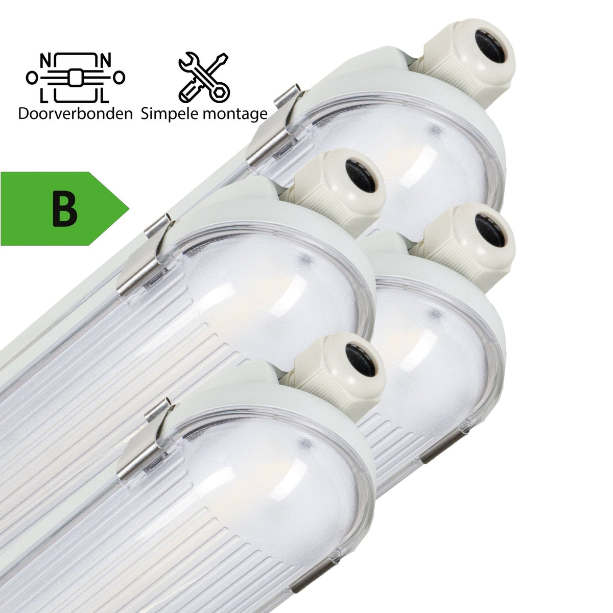 4 PACK - LED's Light Pro Philips TL Armatuur Strip 60 cm - Koppelbaar - Energielabel B - IP65 waterdicht - 2650 lm - 175lm/w TL verlichting LED.nl