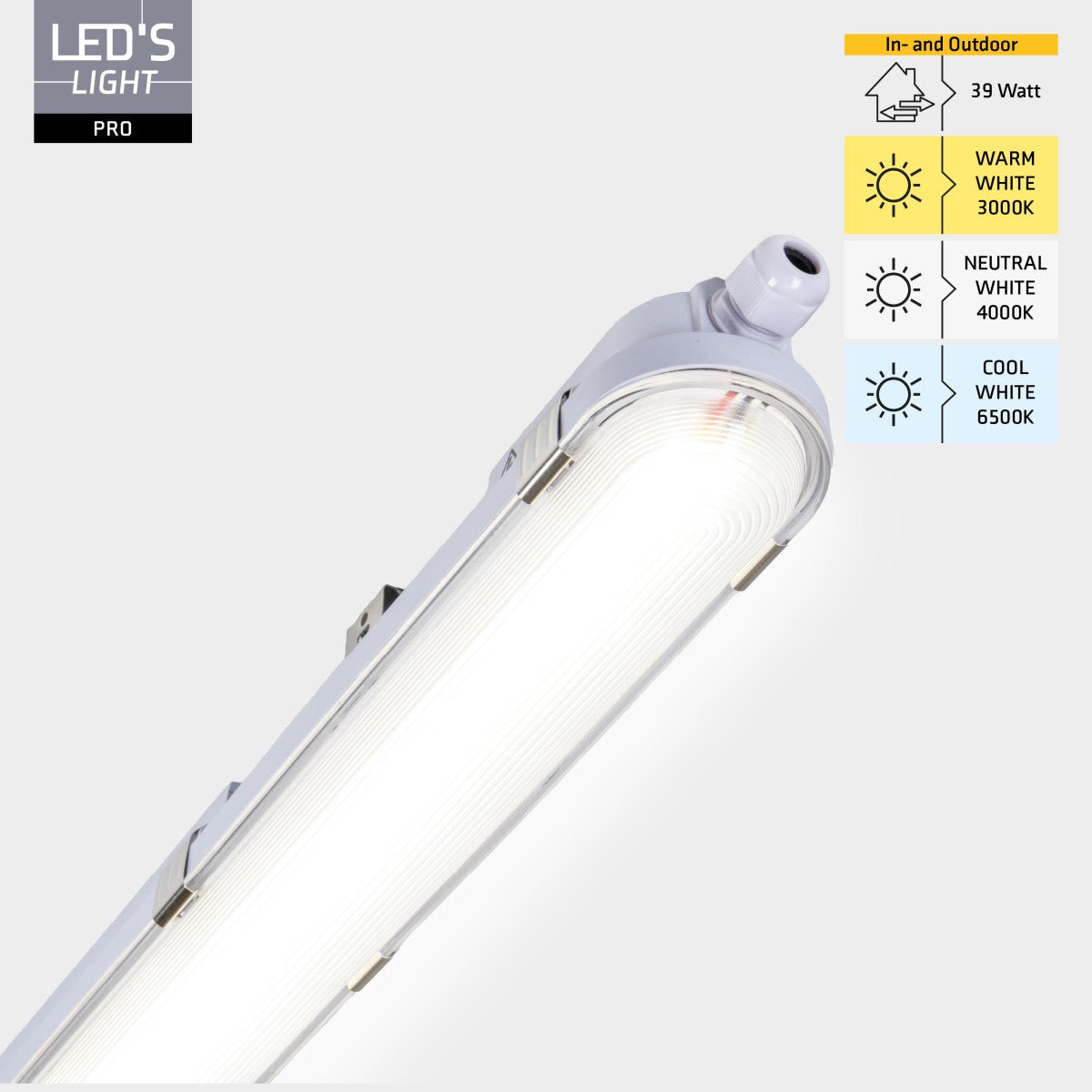 4 PACK - LED's Light pro Koppelbaar CCT/Power select TL armatuur met Strip - 180lm/w 39W 150cm 7020lm 3000K/4000K/6500K - IP65 IK08 TL verlichting LED.nl
