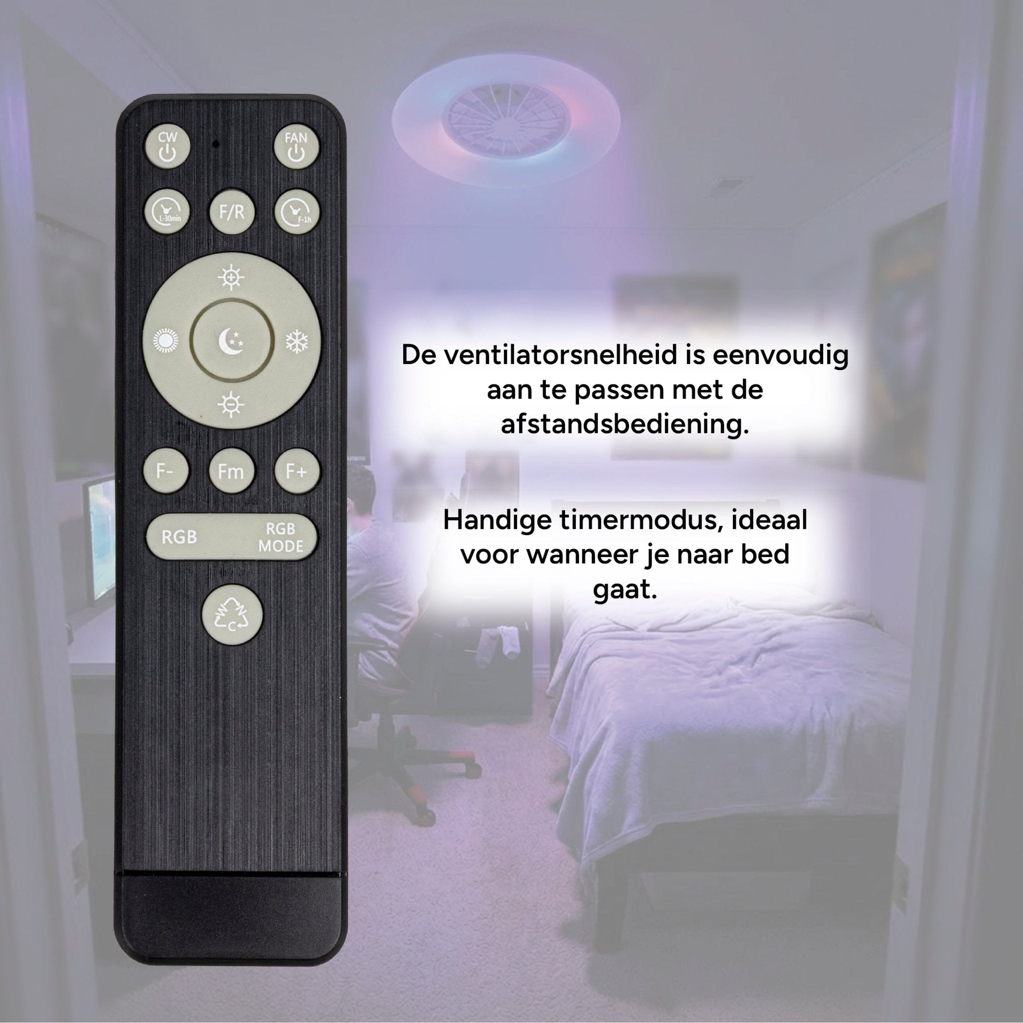 LED's Light Plafondlamp met ventilator RGB - 39W 3300lm 2700K/6500K/RGB - Ø485mm IP20 - Dimbaar Plafondventilatoren LED.nl