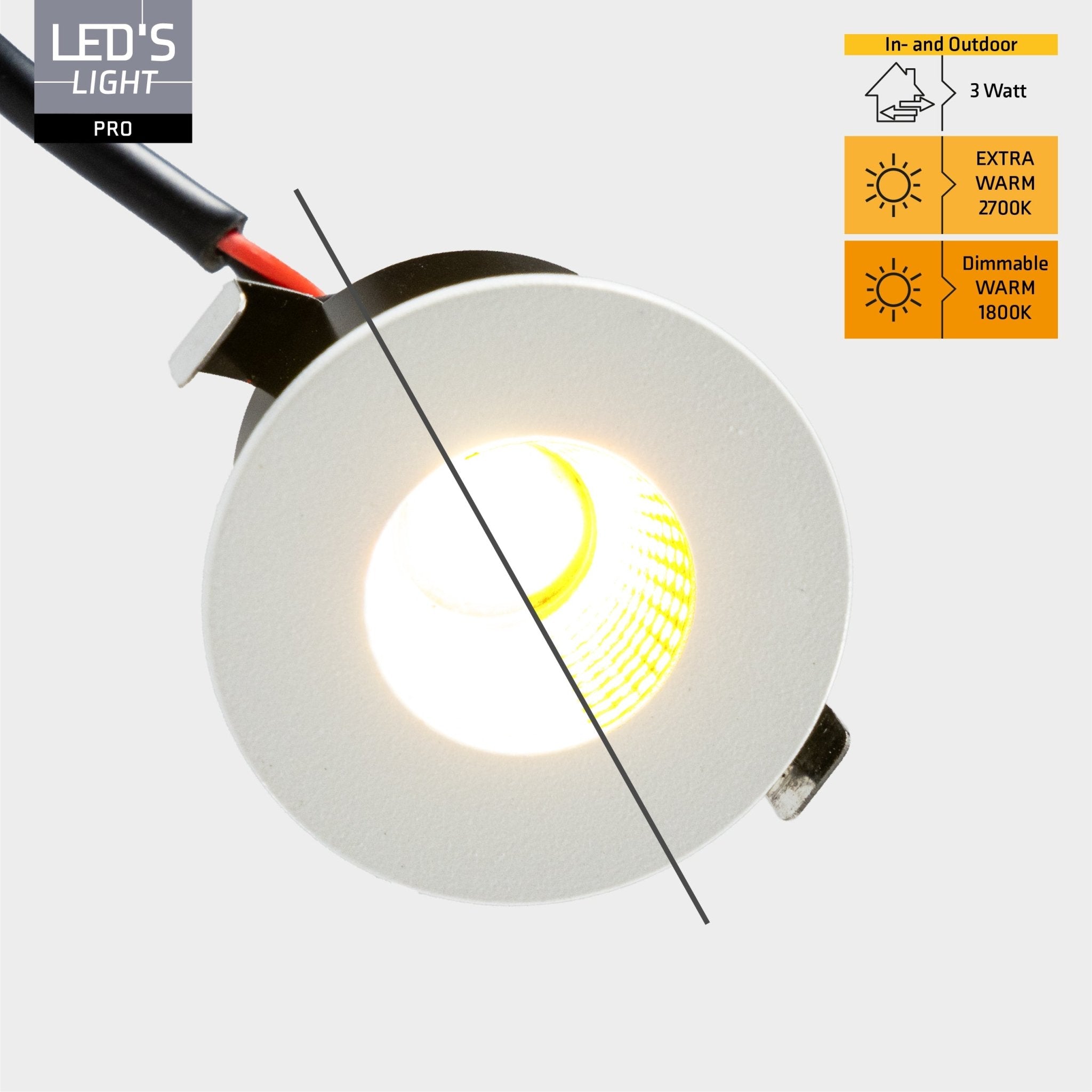 3 PACK - LED's Light PRO mini inbouwspot 3 cm - Voor overkapping, veranda's en inbouwplafonds - Dimbaar - 3 Kleuren plaatjes Inbouwspots LED.nl