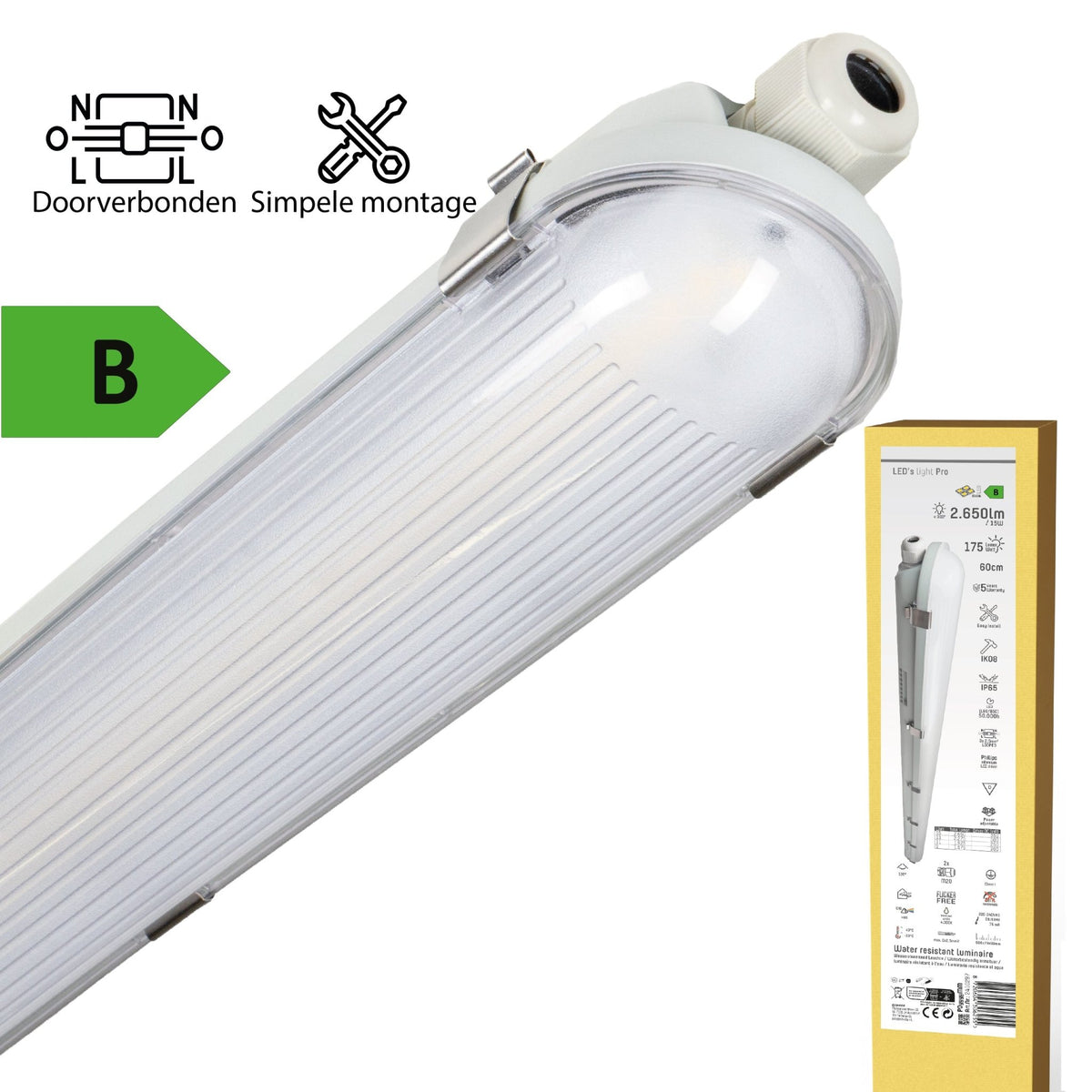 LED's Light Pro Philips TL Armatuur Strip 60 cm - Koppelbaar - Energielabel B - IP65 waterdicht - 2650 lm - 175lm/w TL verlichting LED.nl