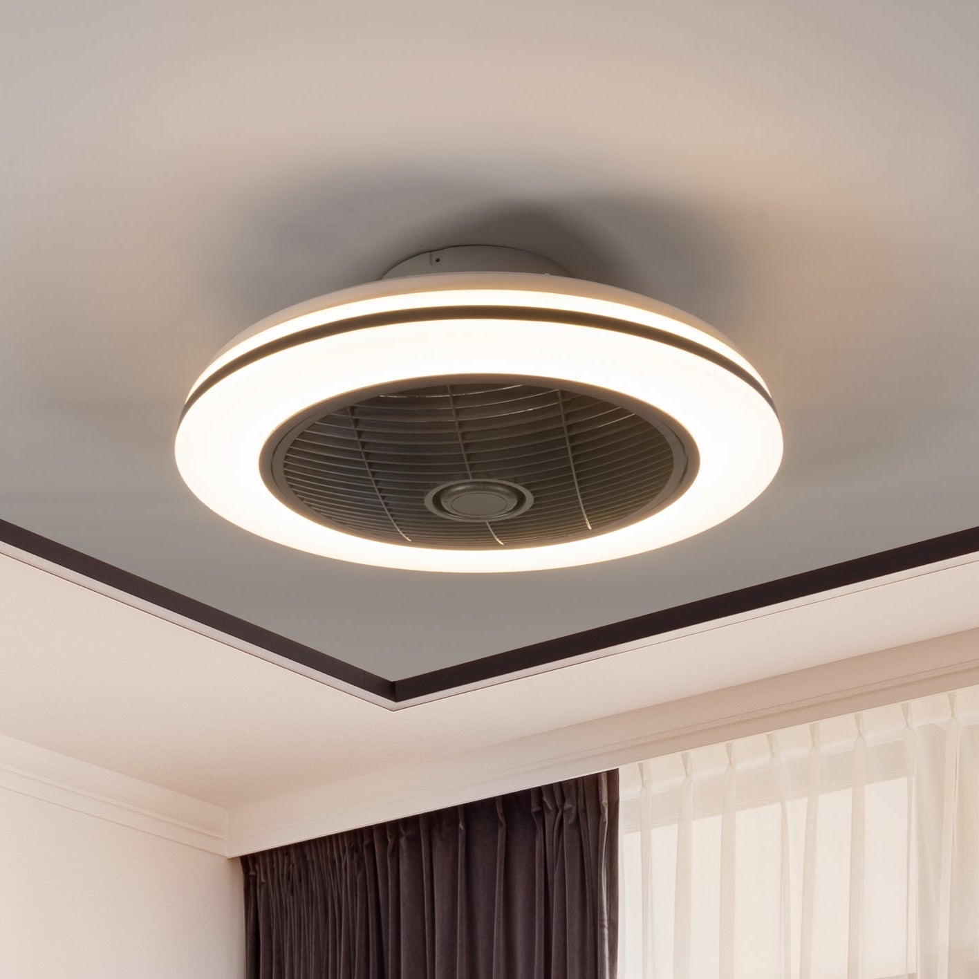 Moderno 3D plafondventilator met verlichting 50cm – Dimmen en lichtkleur instellen via afstandsbediening – Met zomer- en winterstand en timerfunctie Plafondventilatoren Led.nl