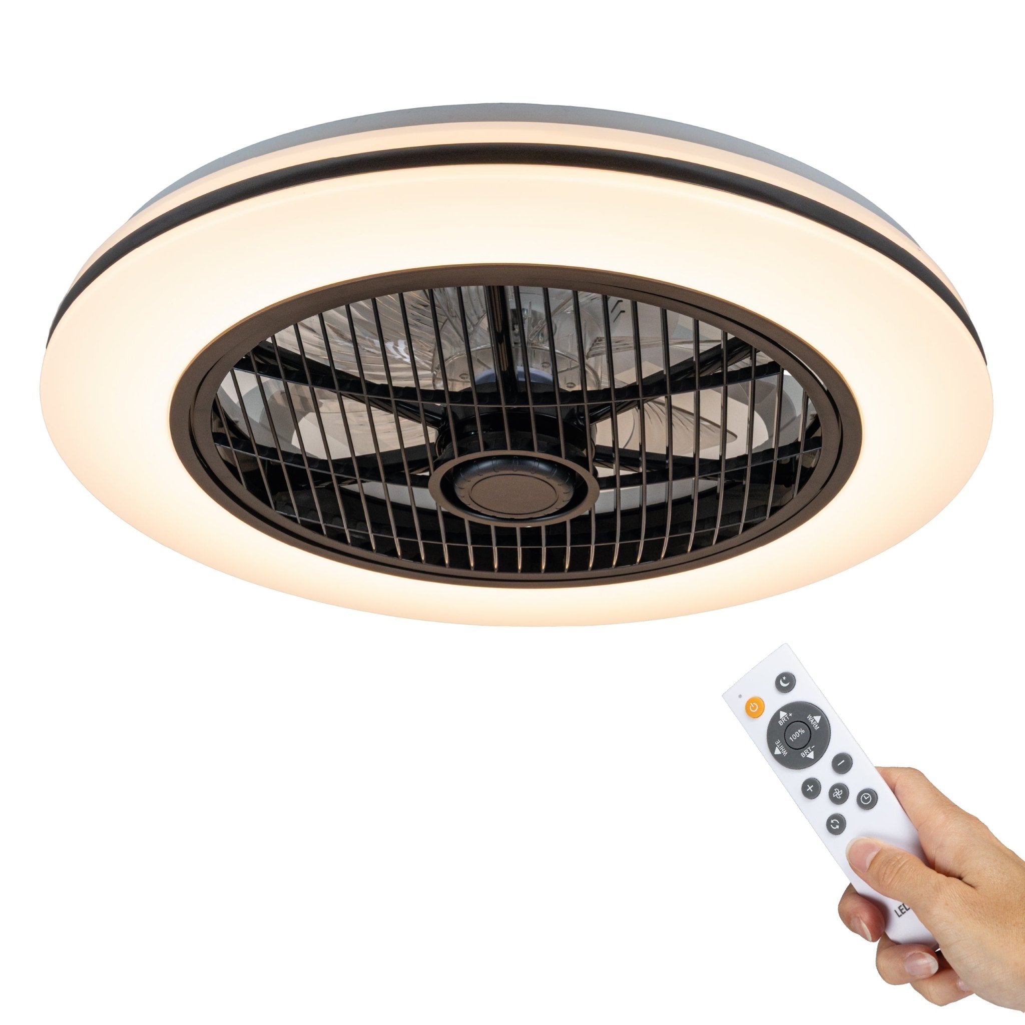 Moderno 3D plafondventilator met verlichting 50cm – Dimmen en lichtkleur instellen via afstandsbediening – Met zomer- en winterstand en timerfunctie Plafondventilatoren Led.nl