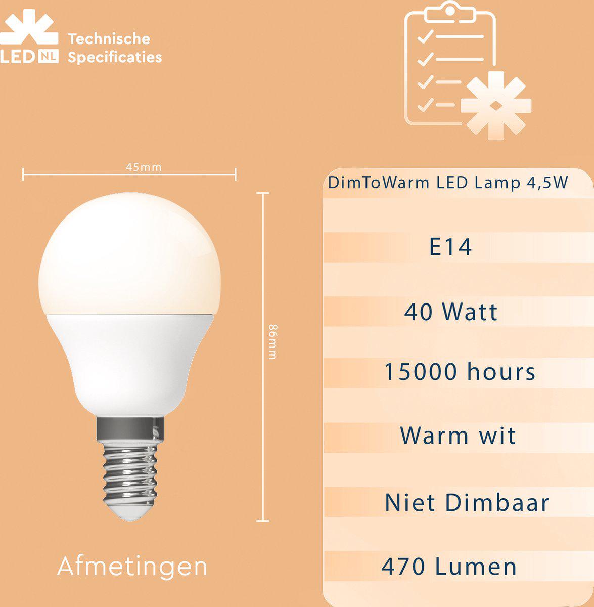 Dimbare LED Lamp E14 - Dimbaar naar extra warm wit - 1 lamp Dimbare lampen LED.nl