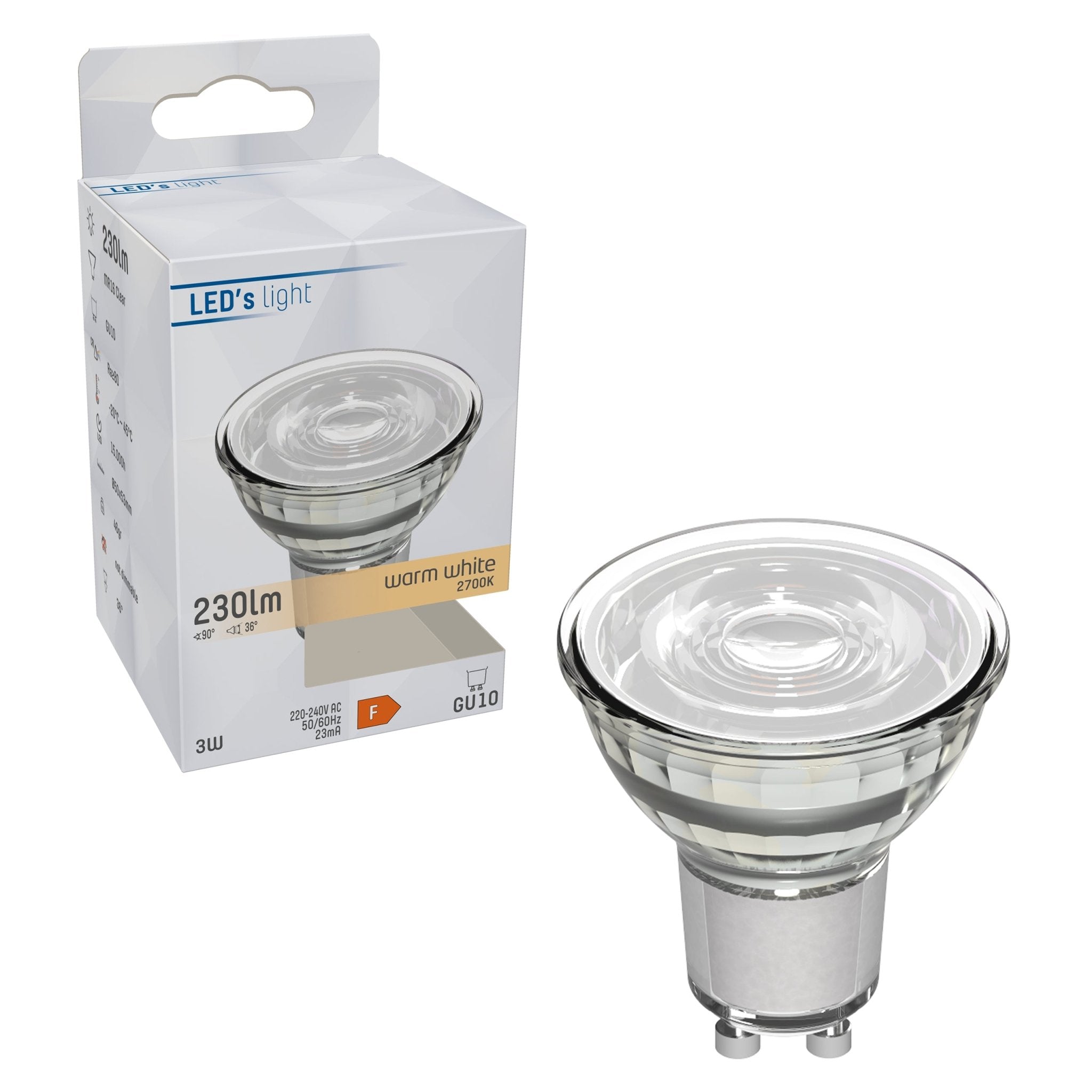 LED Lamp GU10 - 3W vervangt 35W - 230 lm - Warm wit licht Spotjes LED.nl