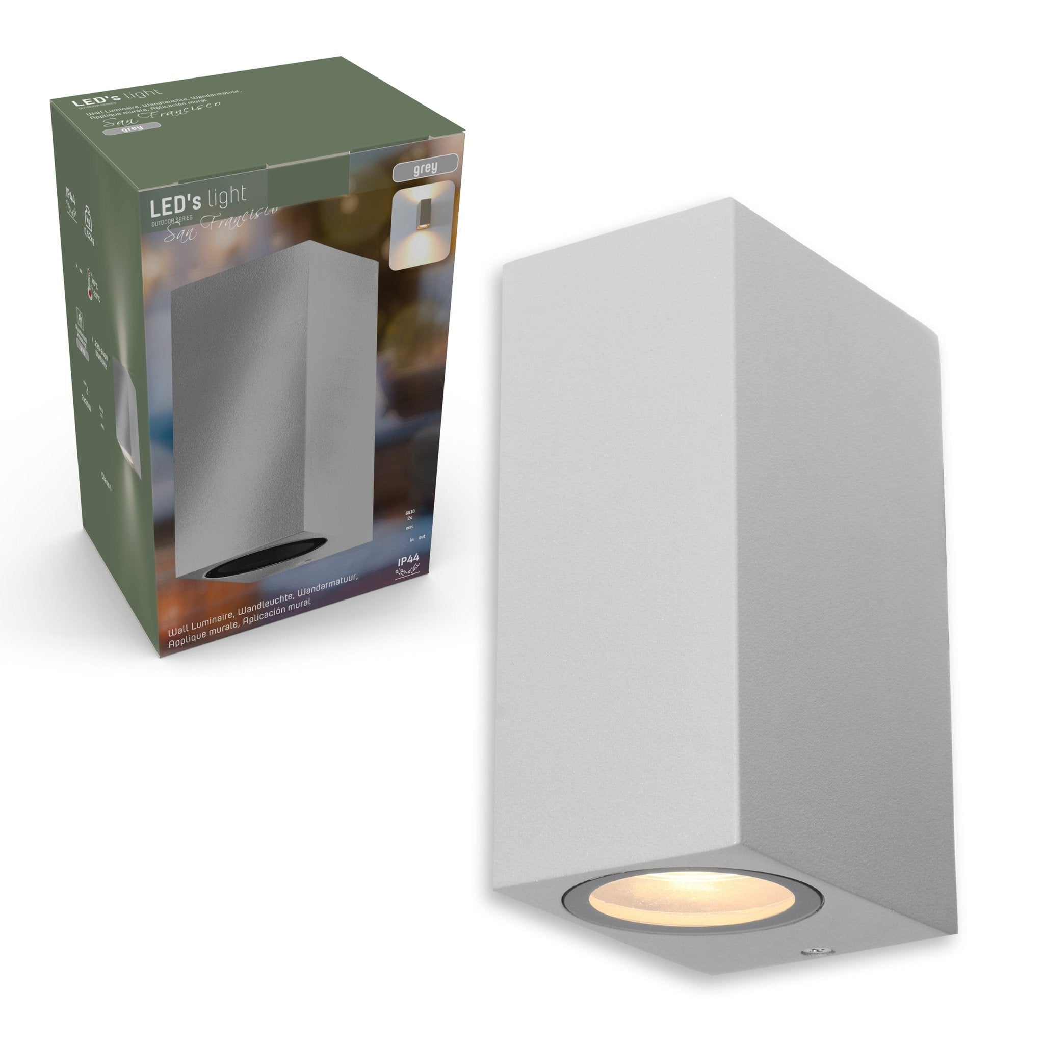 LED's Light LED Buitenlamp met GU10 fitting - Rechthoek - IP44 - Grijs - Model Milaan Wandlampen LED.nl