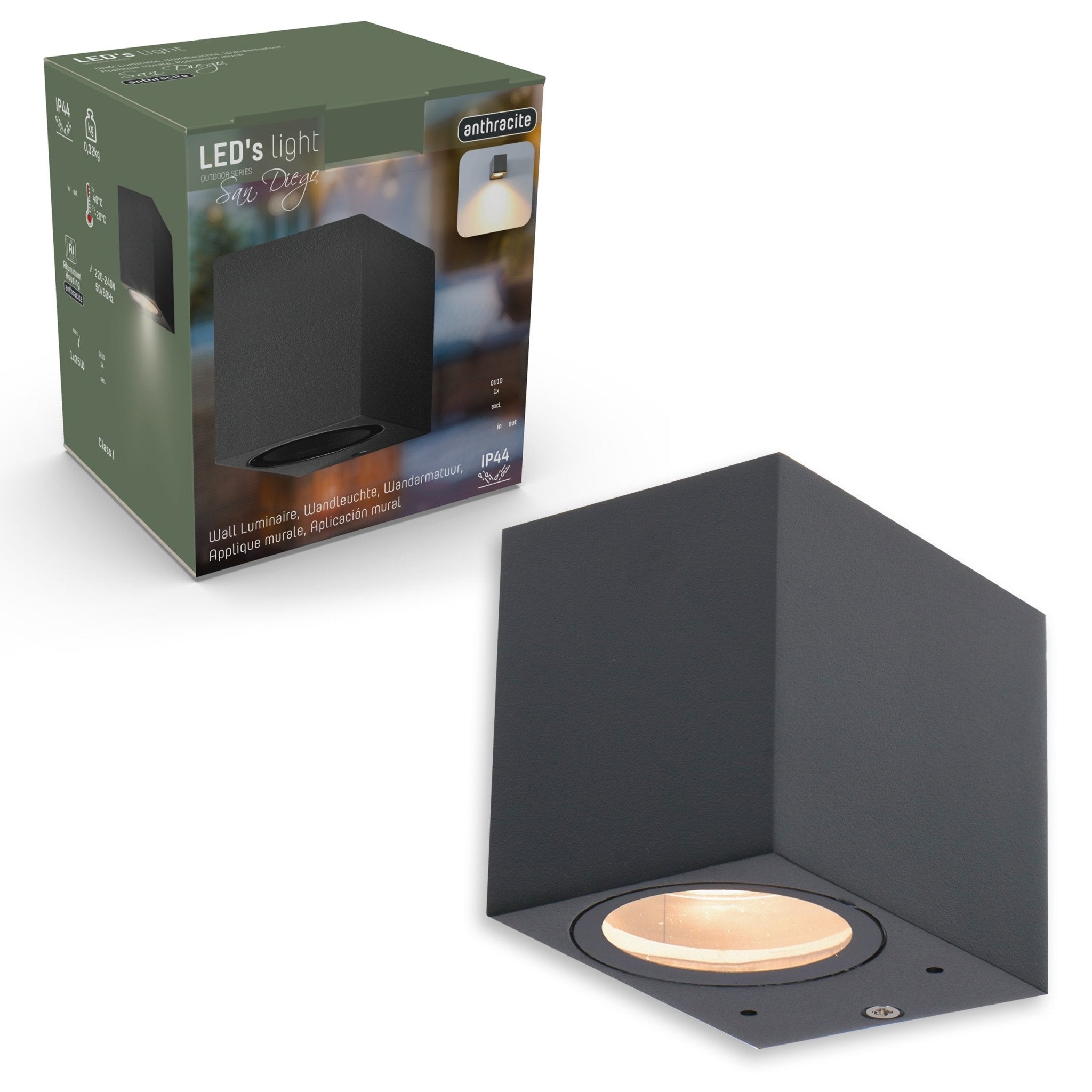 NØRD Down - LED's Light LED Wandlamp Buiten met GU10 fitting - Vierkant - IP44 - Antraciet - Model Rome Wandlampen LED.nl