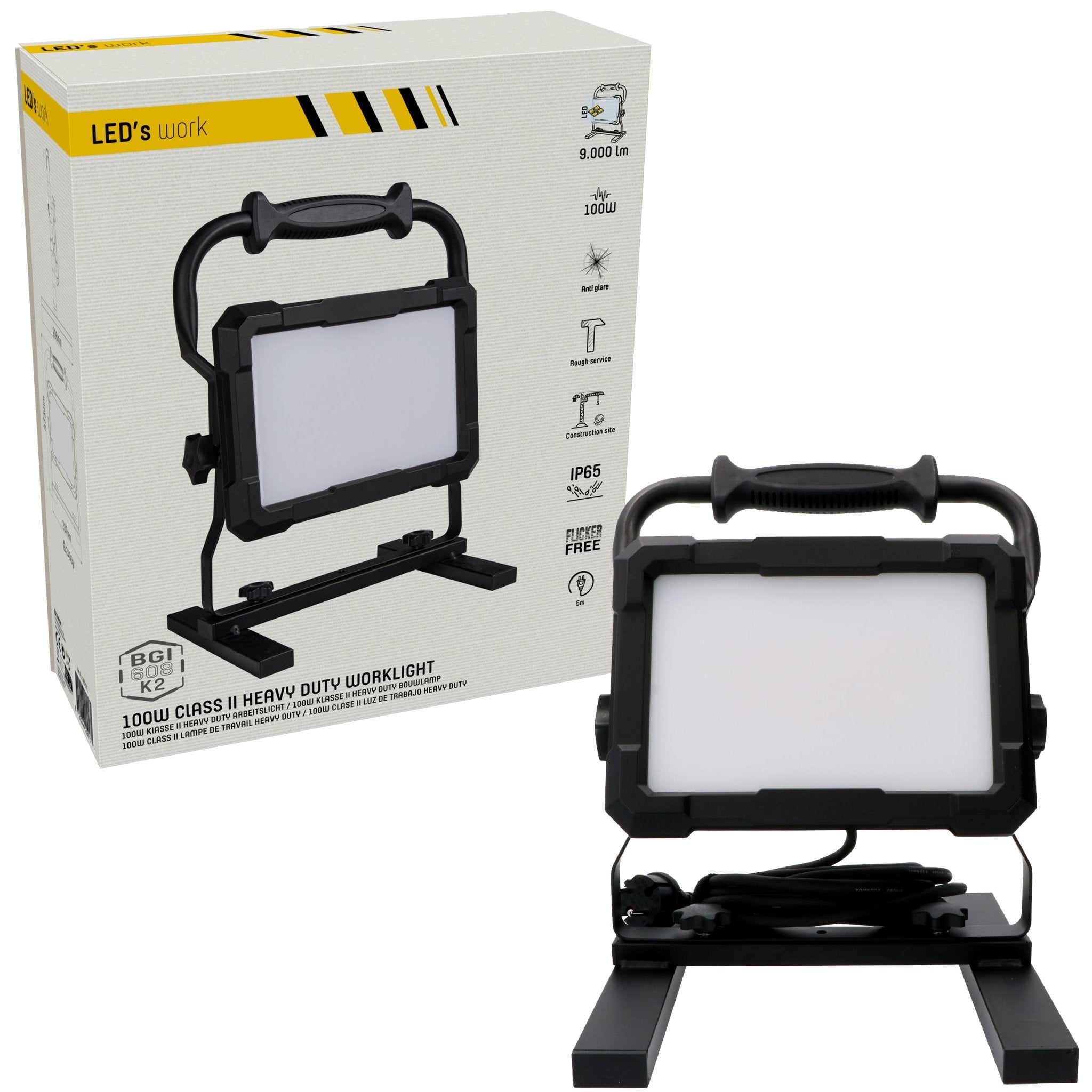 Professionele LED bouwlamp 100W – Rough Service Tested – 5 meter snoer – 9000 lumen – IP65 Bouwlampen LED.nl