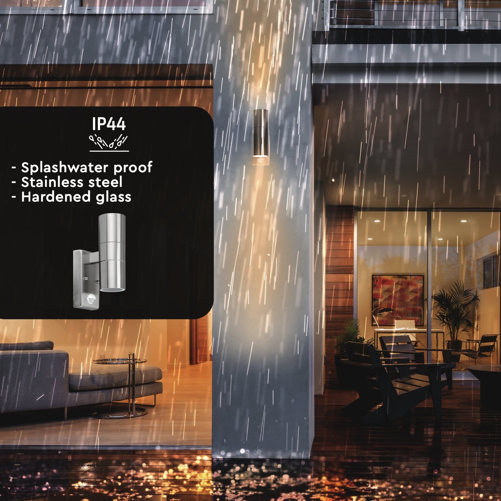 LED's Light RVS LED Buitenlamp met Bewegingssensor - 2 lichts up & down - IP44 - Zilver Buitenlampen LED.nl