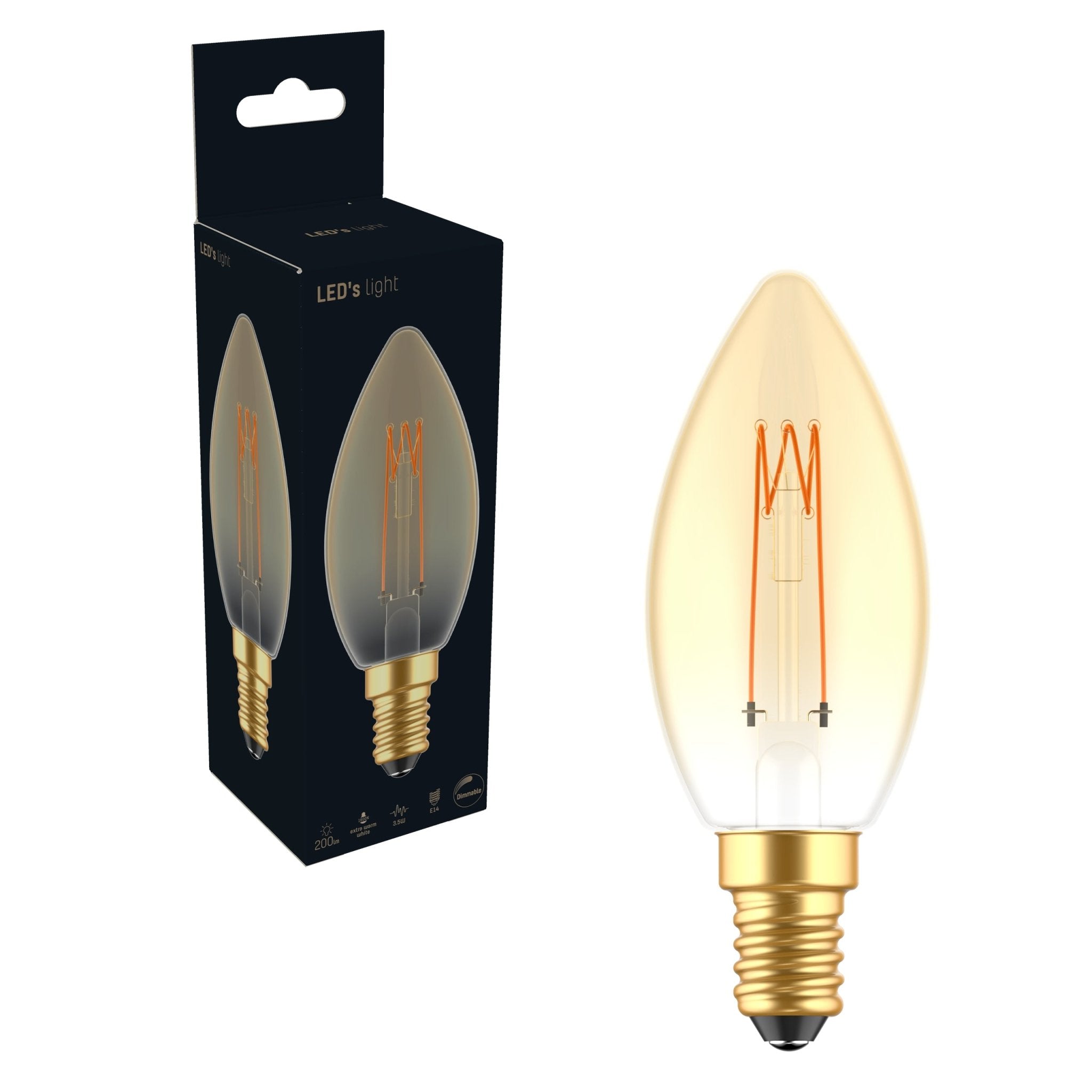 LED's Light LED Kaarslamp goud E14 - Gloeilamp design - Dimbaar extra warm wit - 1800K Decoratieve Lichtbronnen LED.nl