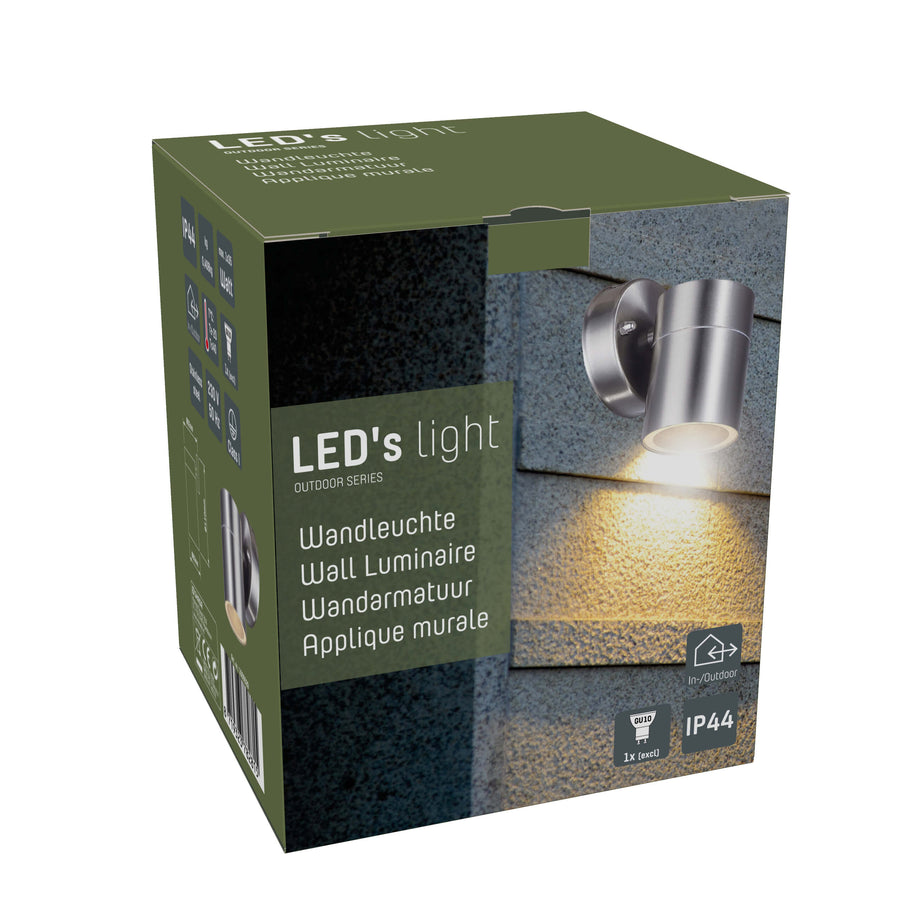 RVS LED Muurlamp Buiten - Spot met GU10 fitting - Model Monza - IP44 - Zilver Spotjes LED.nl