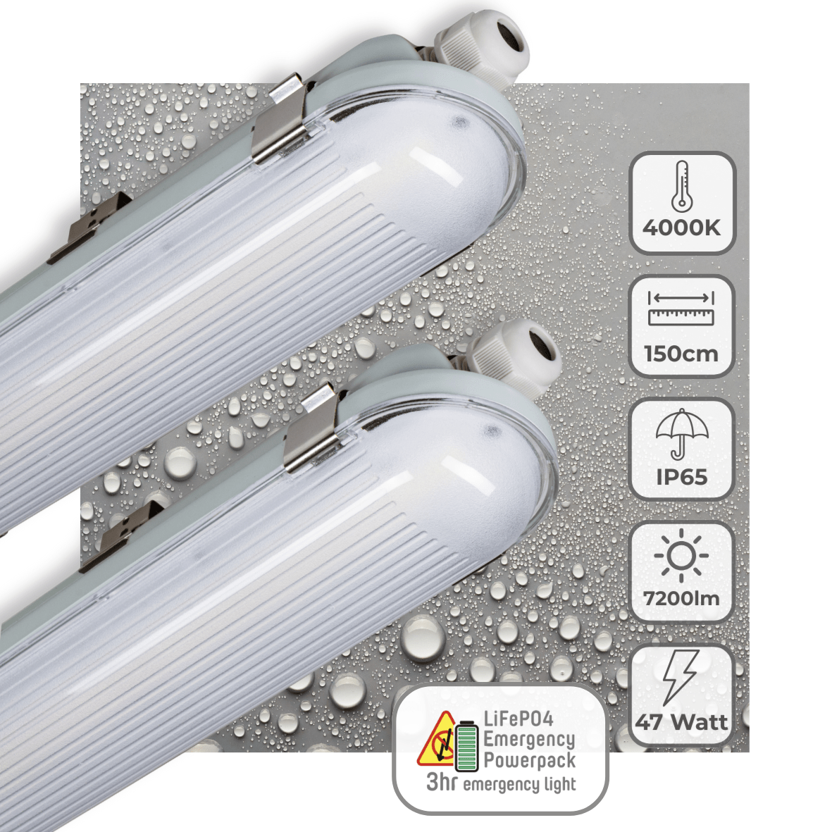 2 PACK - LED's Light PRO Philips LED TL armatuur 150 cm - Met noodaccu - 185lm/w - Energielabel B - 47W 7200lm 4000K LED.nl