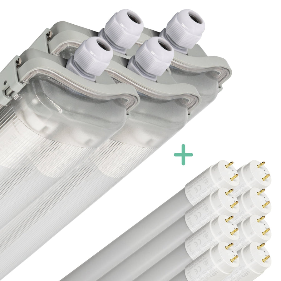 Proventa LED TL 4 dubbel armaturen met 8 buizen 150 cm - Koud wit licht 6500 K - Waterdicht - 4 stuks TL verlichting LED.nl