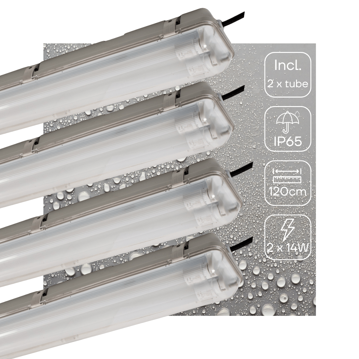 4 PACK - LED's Light LED TL Armatuur licht balk met sensor - incl Dubbele buis 2x14W 120cm 4000K Bewegingssensor en nachtsensor - Waterdicht - 150lm/w LED.nl