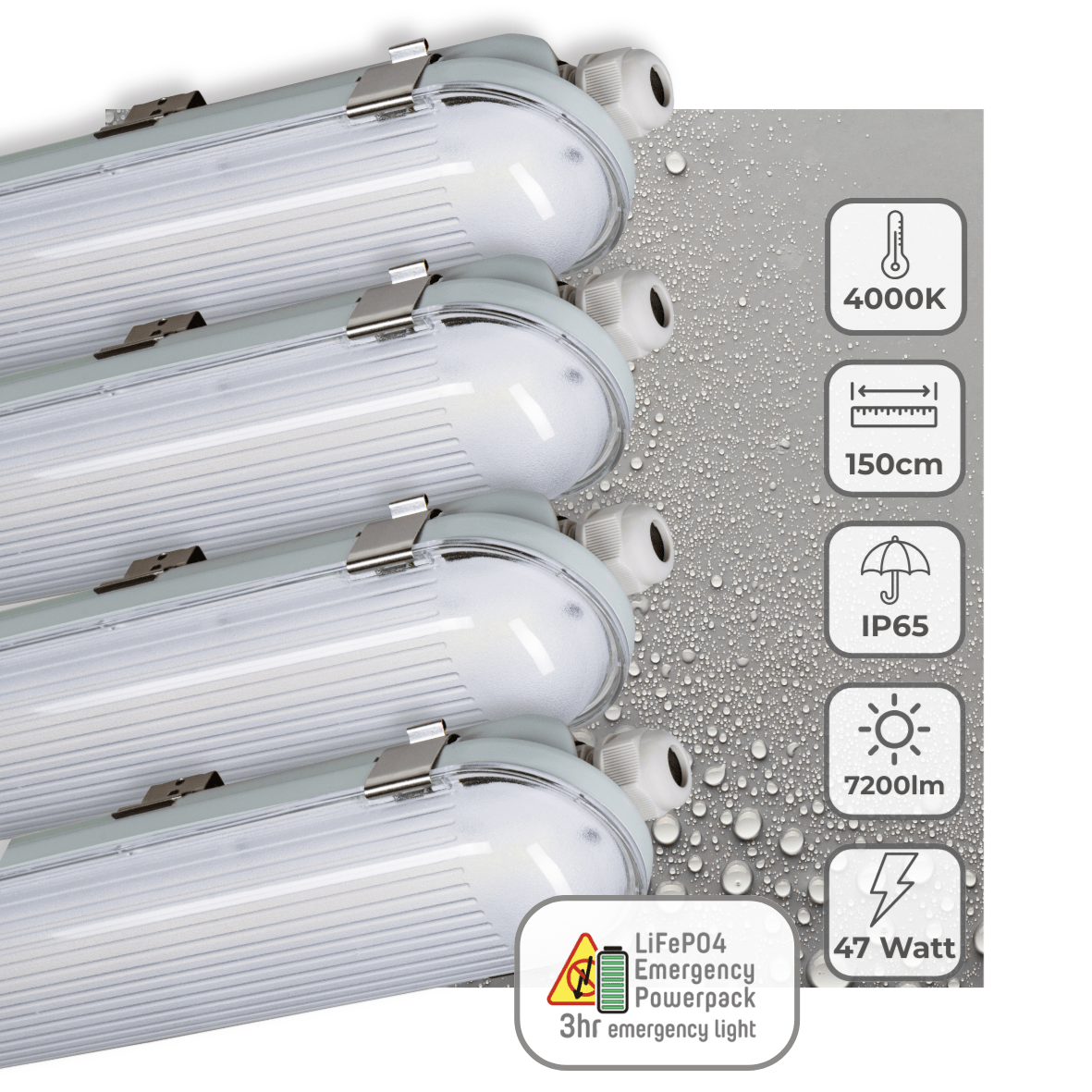 4 PACK - LED's Light PRO Philipps LED TL armatuur 150 cm - Met noodaccu - 185lm/w - Energielabel B - 47W 7200lm 4000K LED.nl