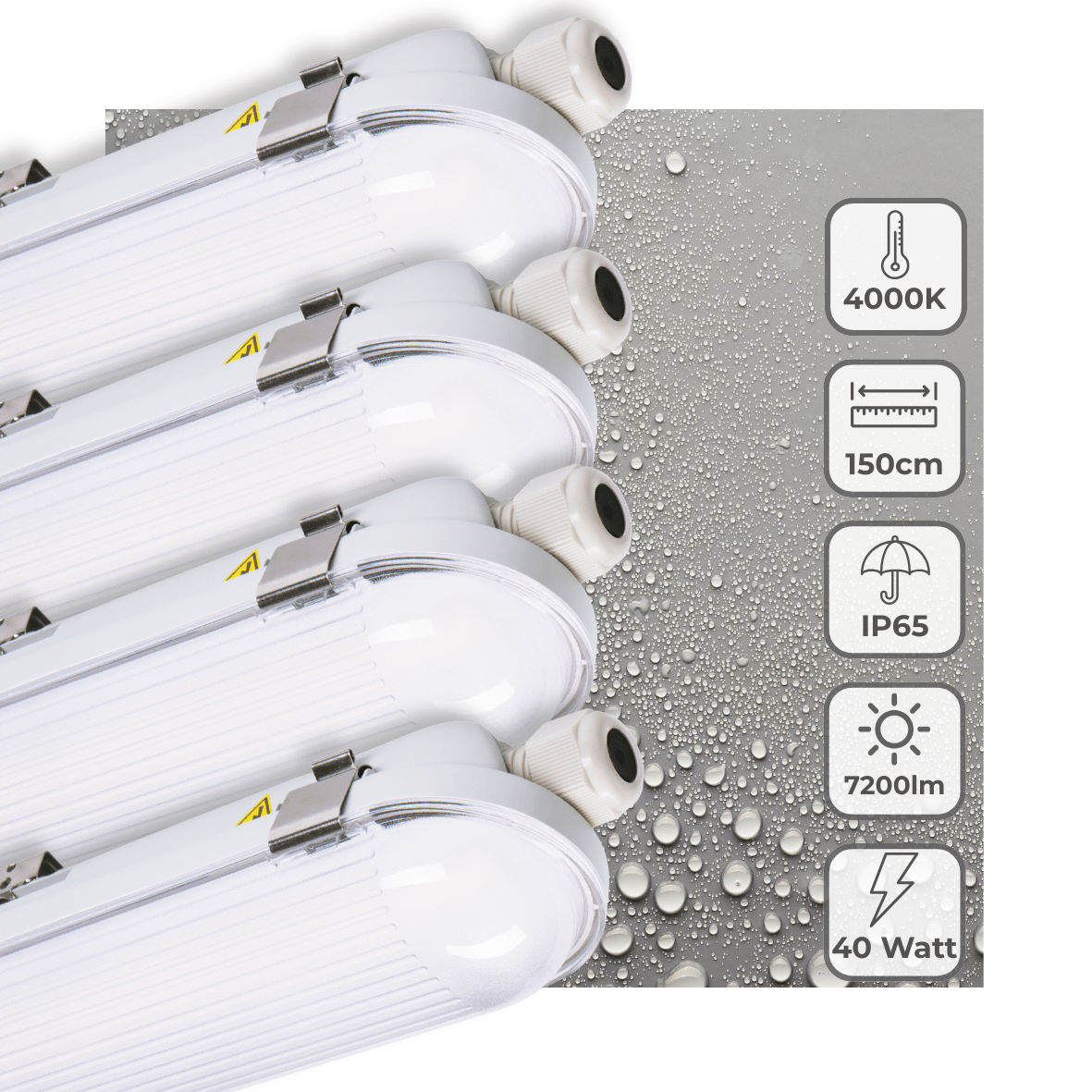4 PACK - LED's Light Pro Philips Koppelbare TL armatuur 150 cm - 40W - Energielabel B - Dimbaar licht - 7200 lm - 180Lm/W - IP65 - 4000K - IK08 TL verlichting LED.nl