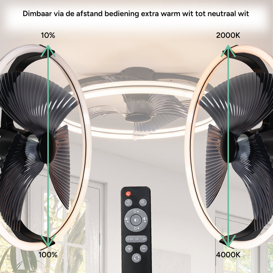 LED's Light Plafondventilator XL 74 cm - Bedienbaar met afstandsbediening - Zwart Plafondventilatoren LED.nl