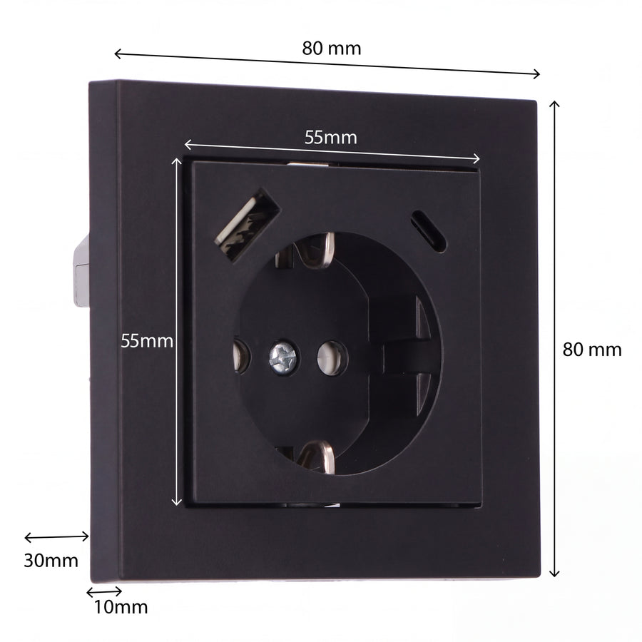 ProCharge Wandcontactdoos met USB-C en USB snelladers - Universeel - Zwart