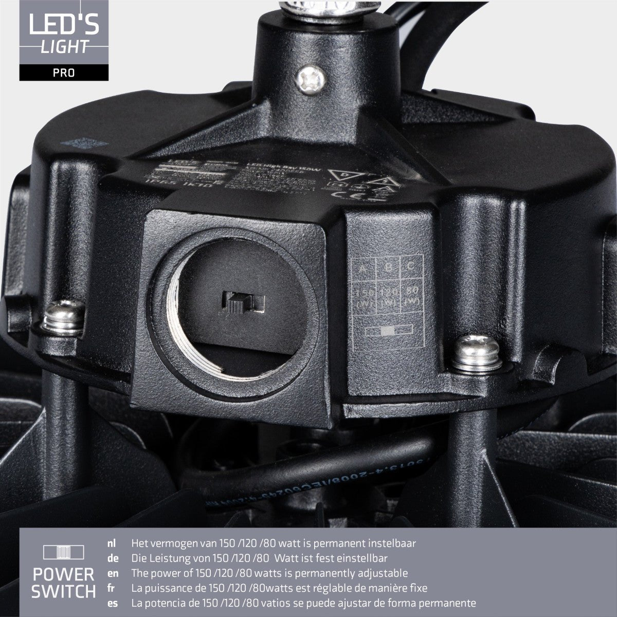 LED's Light pro High Bay - 150W - 1-10V Dimbaar - Power select - Energieklasse A - 27750lm 4000K - Sosen Driver - IP65 - IK10 - Klasse 1 High bays LED.nl