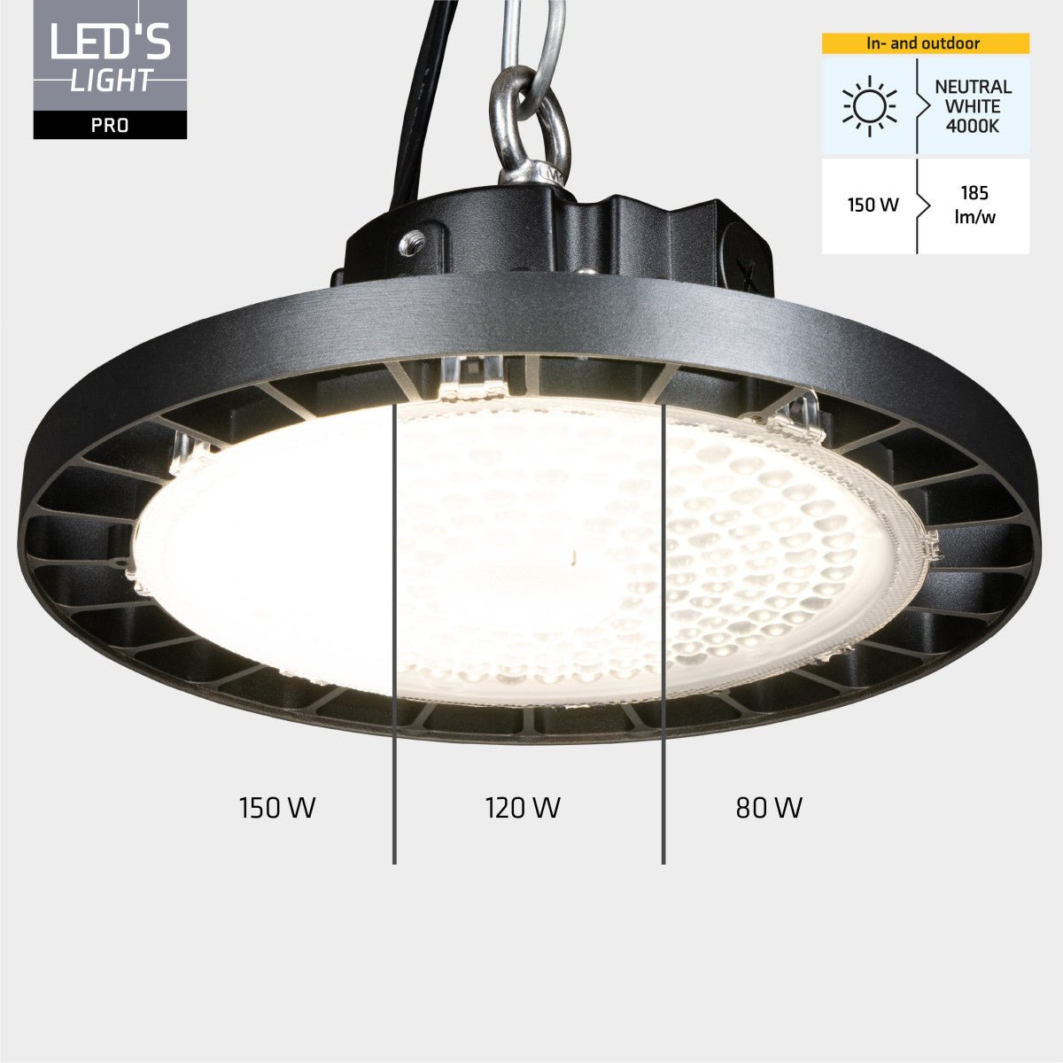 LED's Light pro High Bay - 150W - 1-10V Dimbaar - Power select - Energieklasse A - 27750lm 4000K - Sosen Driver - IP65 - IK10 - Klasse 1 High bays LED.nl