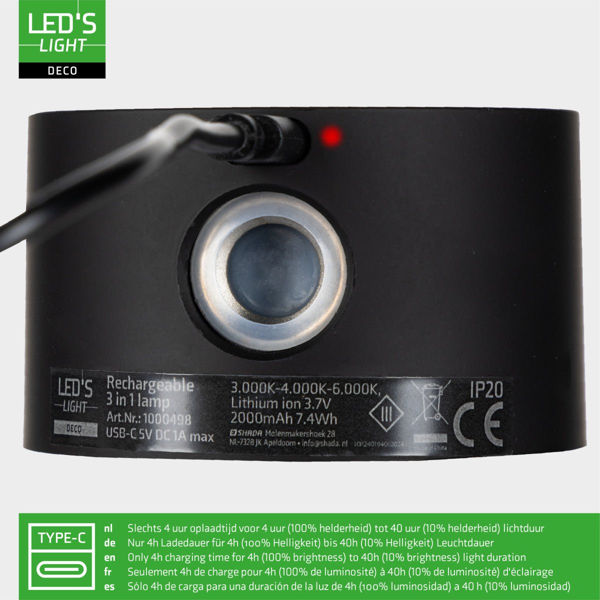 LED's Light 3-in-1 Draadloos Oplaadbaar Spotje - Tafellamp, Klemlamp & Wandlamp - Zwart Tafellampen Led.nl