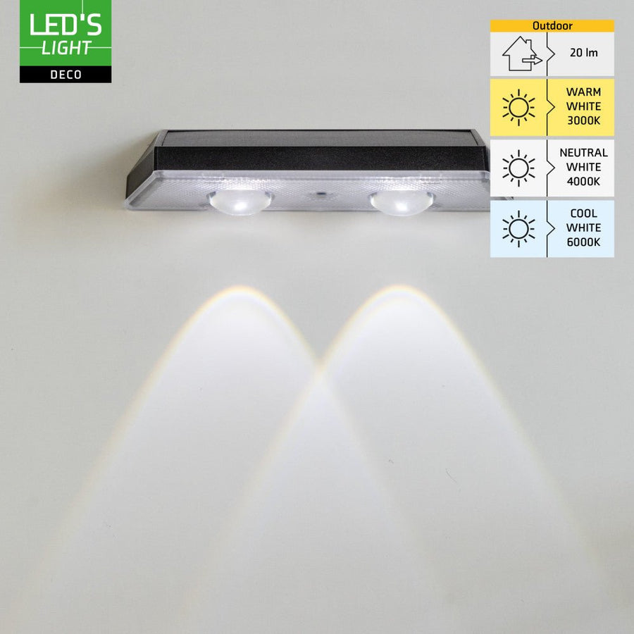 LED's Light Deco Solar Buitenlamp – Schuttingverlichting – 2 stuks Buitenlampen LED.nl