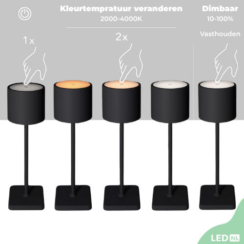 LED's Light Oplaadbare LED Tafellamp - Dimbaar via aanraking - Binnen en buiten - Grijs Tafellampenen LED.nl