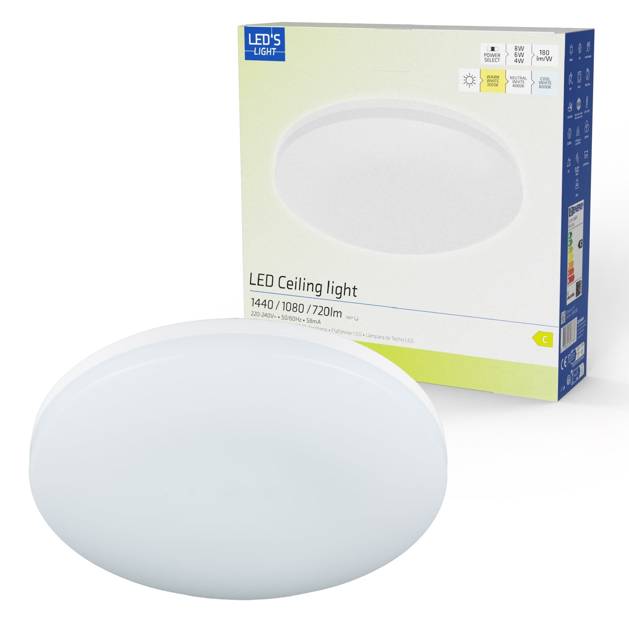 LED's Light Plafondlamp 25 cm - 6 lichtstanden - Geschikt voor alle binnenruimtes - IP54 Plafondlampen LED.nl