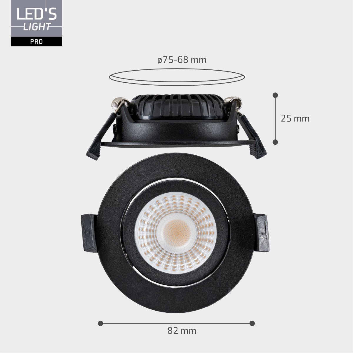 LED's Light PRO - 6 PACK - downlight inbouwspot Ø 68mm - Kantelbaar - Spatwaterdicht - Dim to Warm - Zwart LED.nl