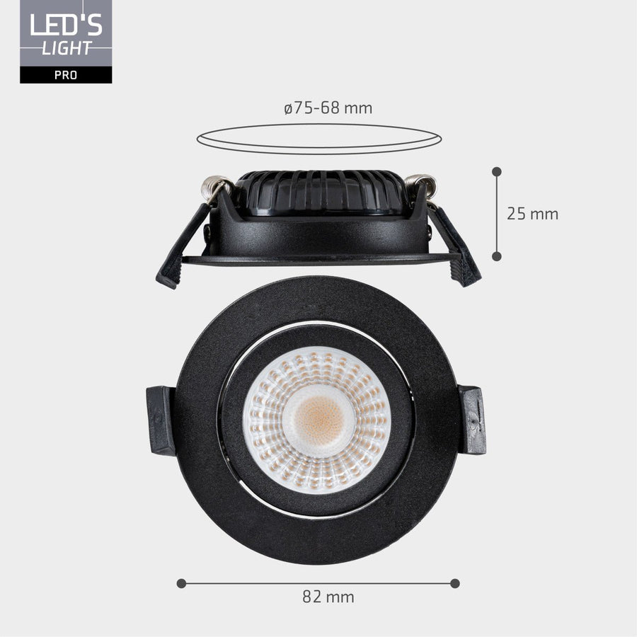LED's Light PRO - 3 PACK - downlight inbouwspot Ø 68mm - Kantelbaar - Spatwaterdicht - Dim to Warm - Zwart LED.nl
