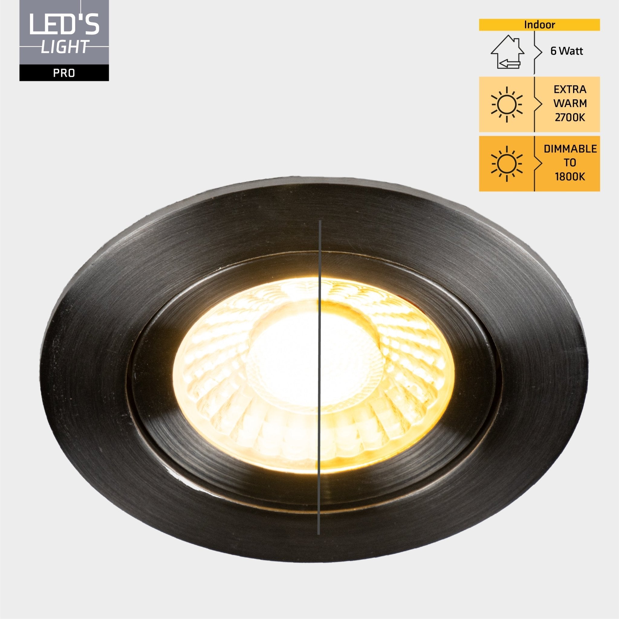 6 PACK - LED's Light PRO downlight inbouwspot Ø 68mm - Kantelbaar - Spatwaterdicht - Dim to Warm - RVS Inbouwspots LED.nl