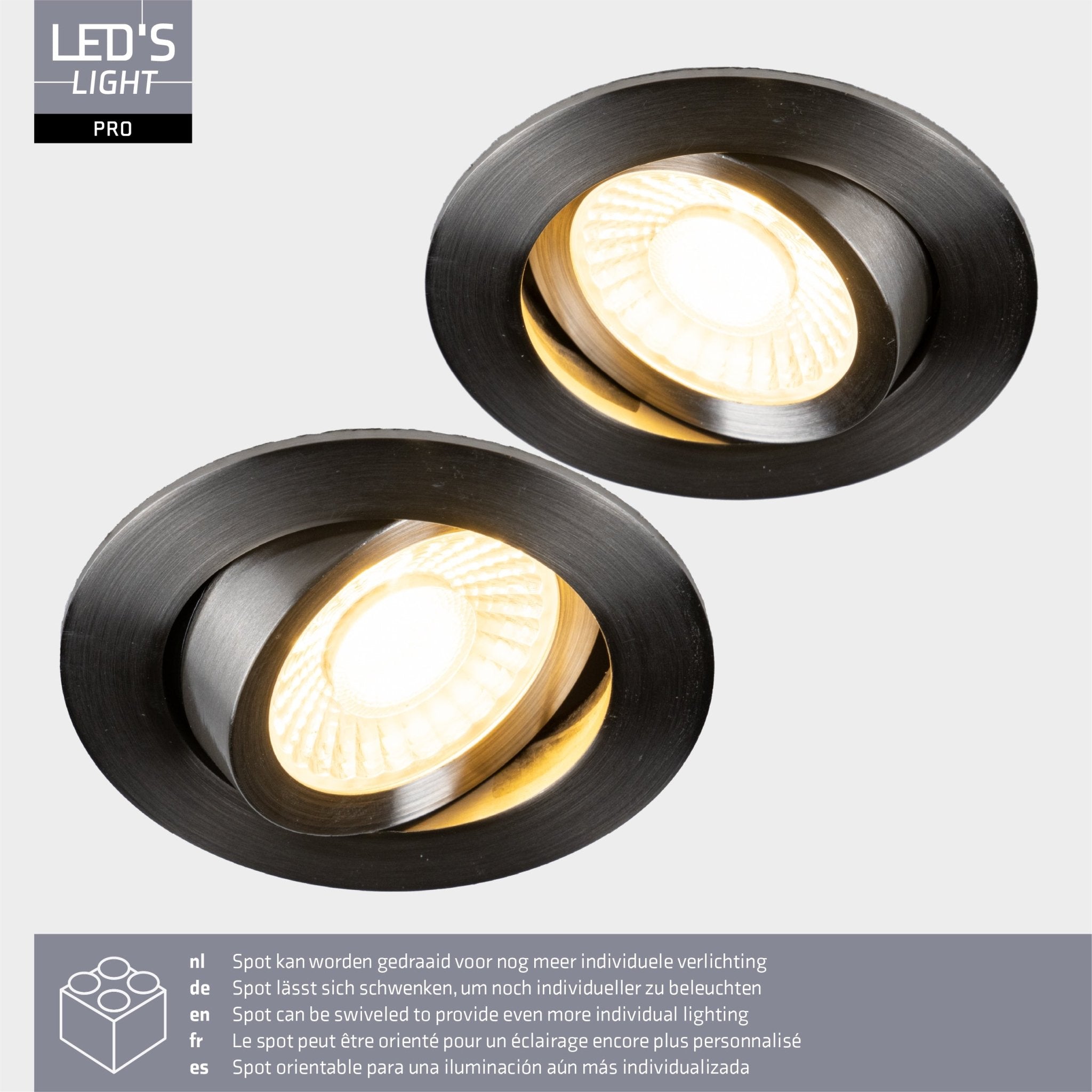 6 PACK - LED's Light PRO downlight inbouwspot Ø 68mm - Kantelbaar - Spatwaterdicht - Dim to Warm - RVS Inbouwspots LED.nl