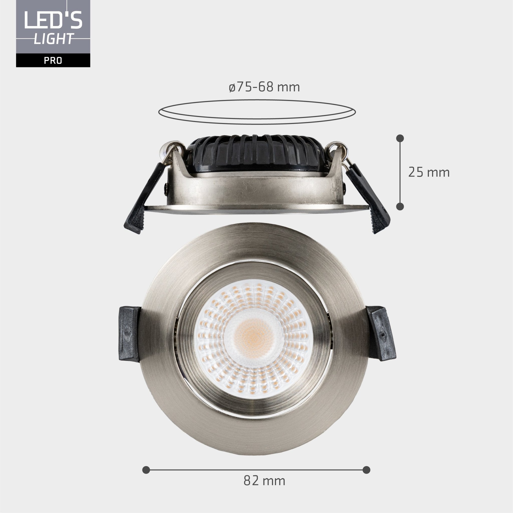 6 PACK - LED's Light PRO downlight inbouwspot Ø 68mm - Kantelbaar - Spatwaterdicht - Dim to Warm - RVS Inbouwspots LED.nl