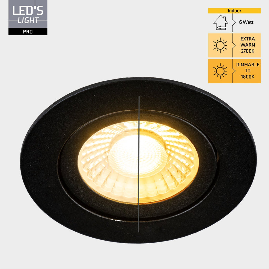 LED's Light PRO downlight inbouwspot Ø 68mm - Kantelbaar - Spatwaterdicht - Dim to Warm - Zwart Inbouwspots LED.nl