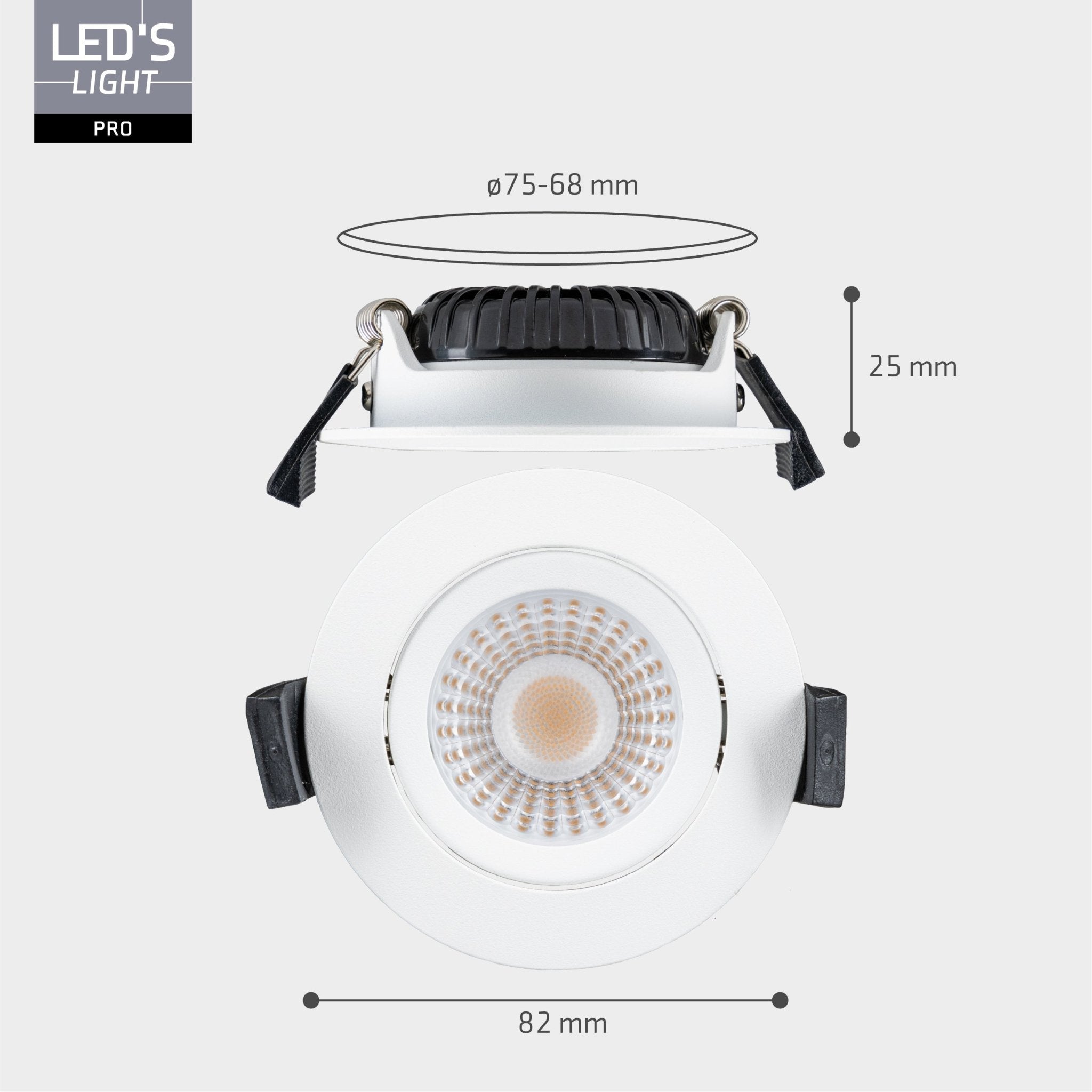 6 PACK - LED's Light PRO downlight inbouwspot Ø 68mm - Spatwaterdicht - Dimbaar - Universeel - Wit Inbouwspots LED.nl