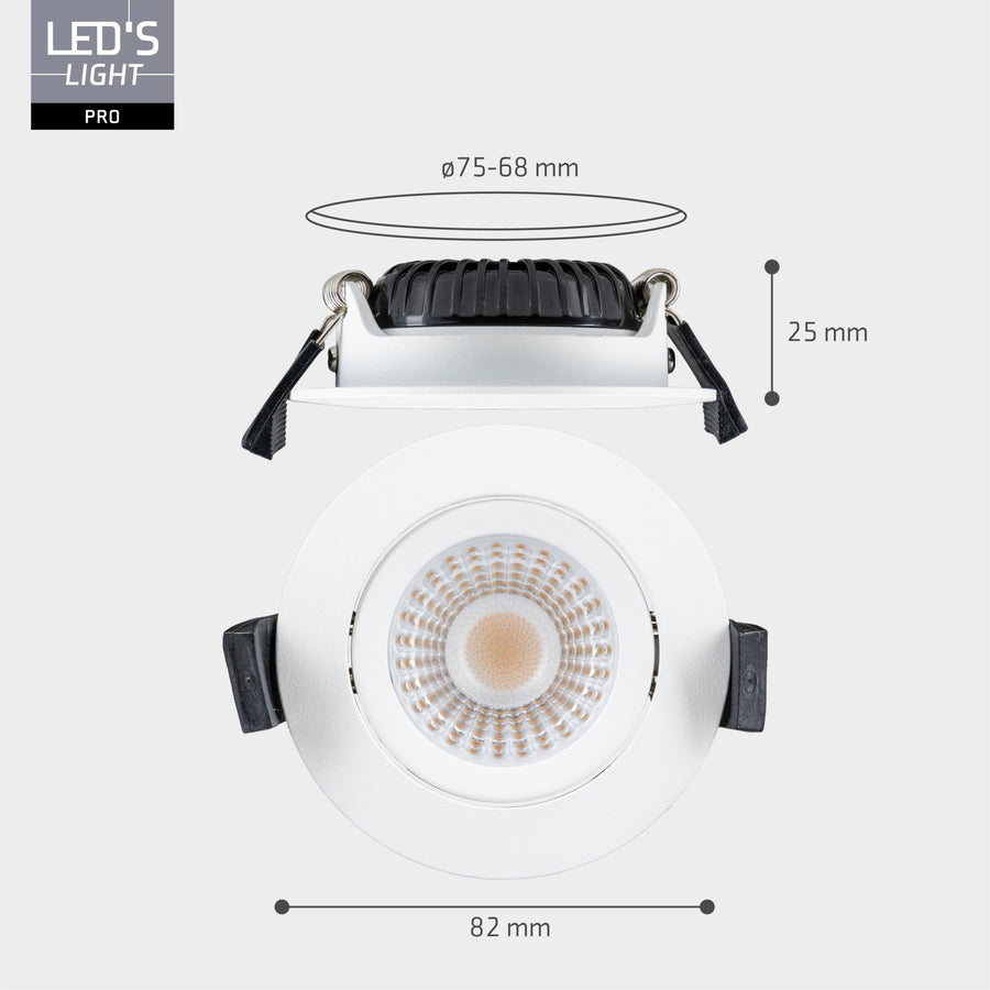 6 PACK - LED's Light PRO downlight inbouwspot Ø 68mm - Spatwaterdicht - Dimbaar - Universeel - Wit Inbouwspots LED.nl