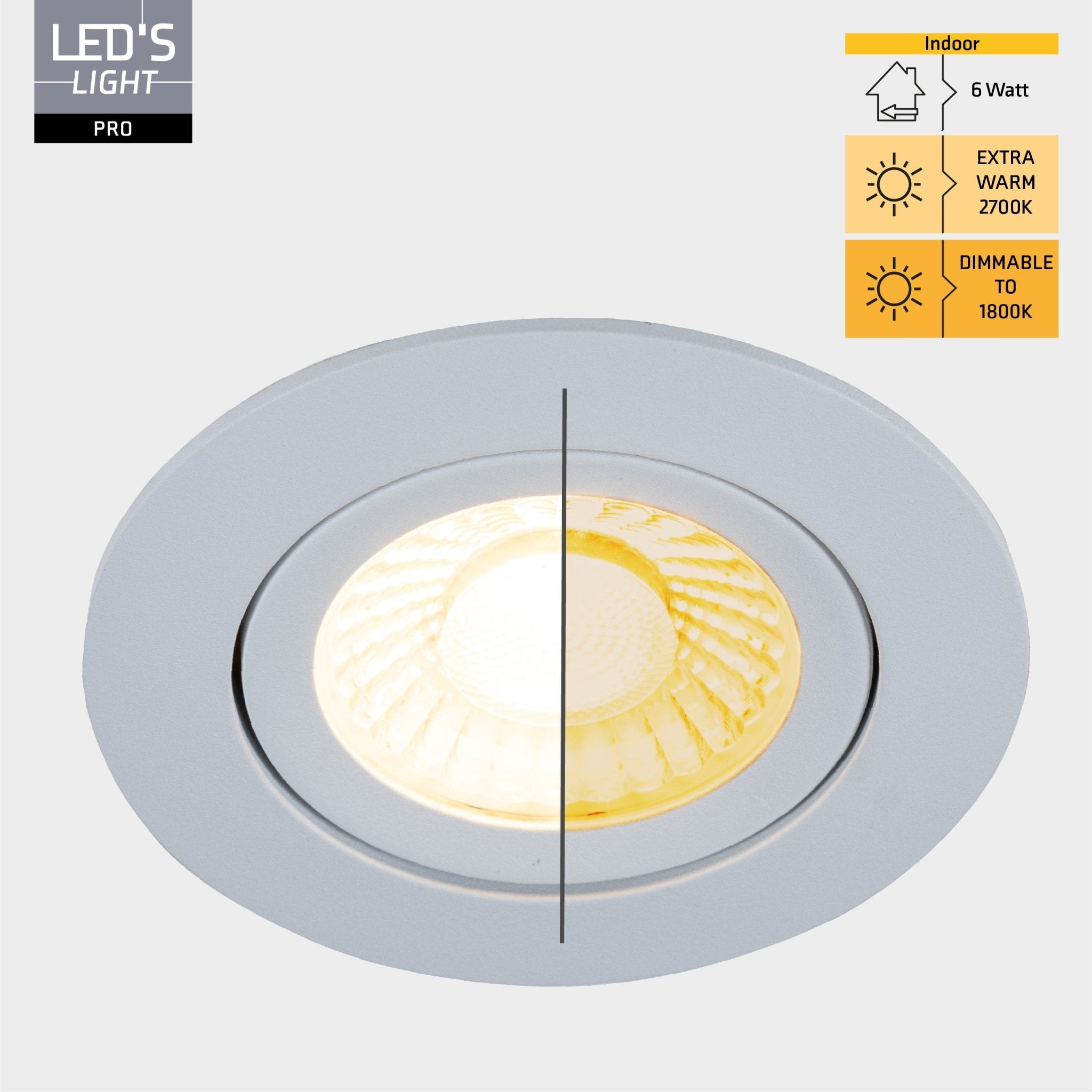6 PACK - LED's Light PRO downlight inbouwspot Ø 68mm - Spatwaterdicht - Dimbaar - Universeel - Wit Inbouwspots LED.nl