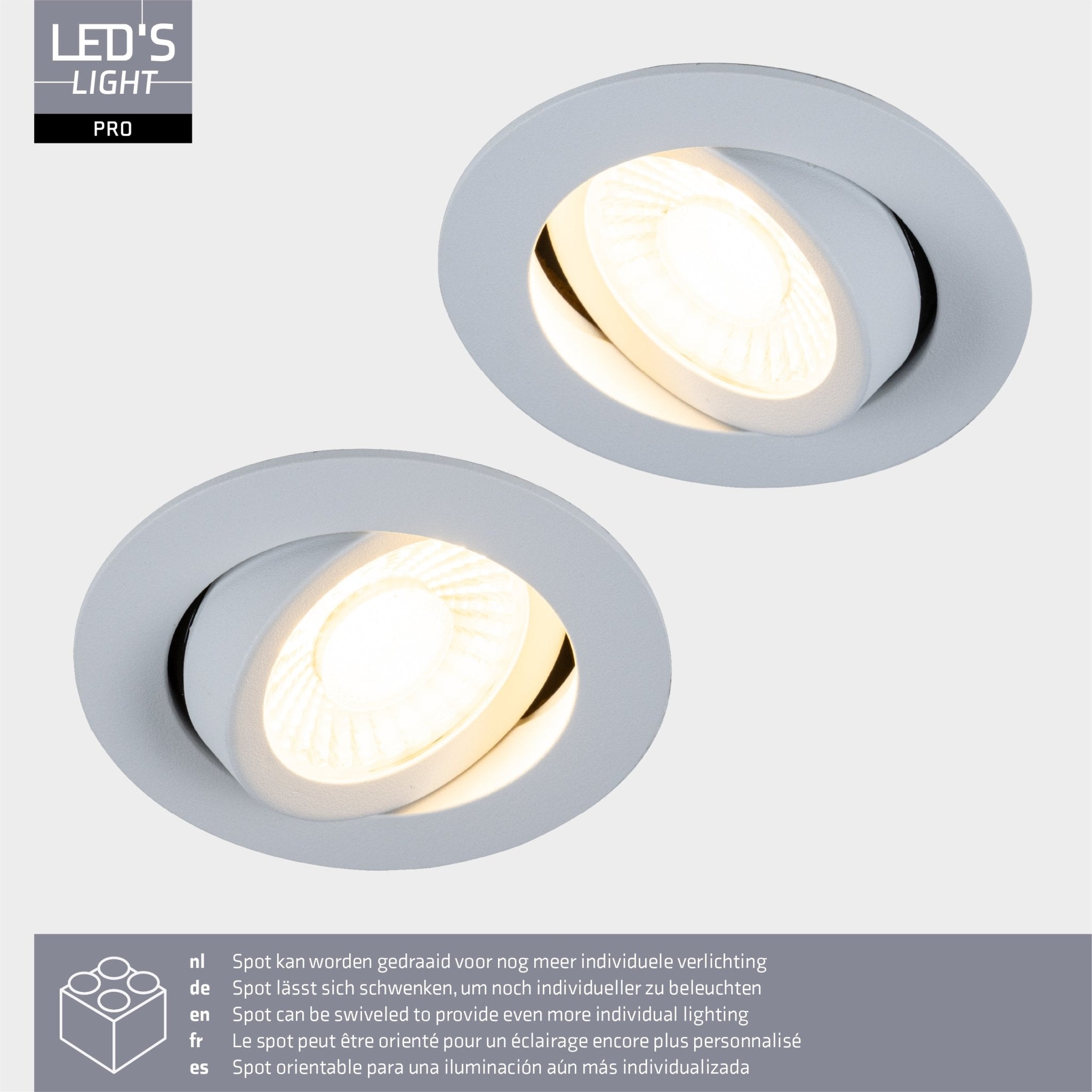 6 PACK - LED's Light PRO downlight inbouwspot Ø 68mm - Spatwaterdicht - Dimbaar - Universeel - Wit Inbouwspots LED.nl