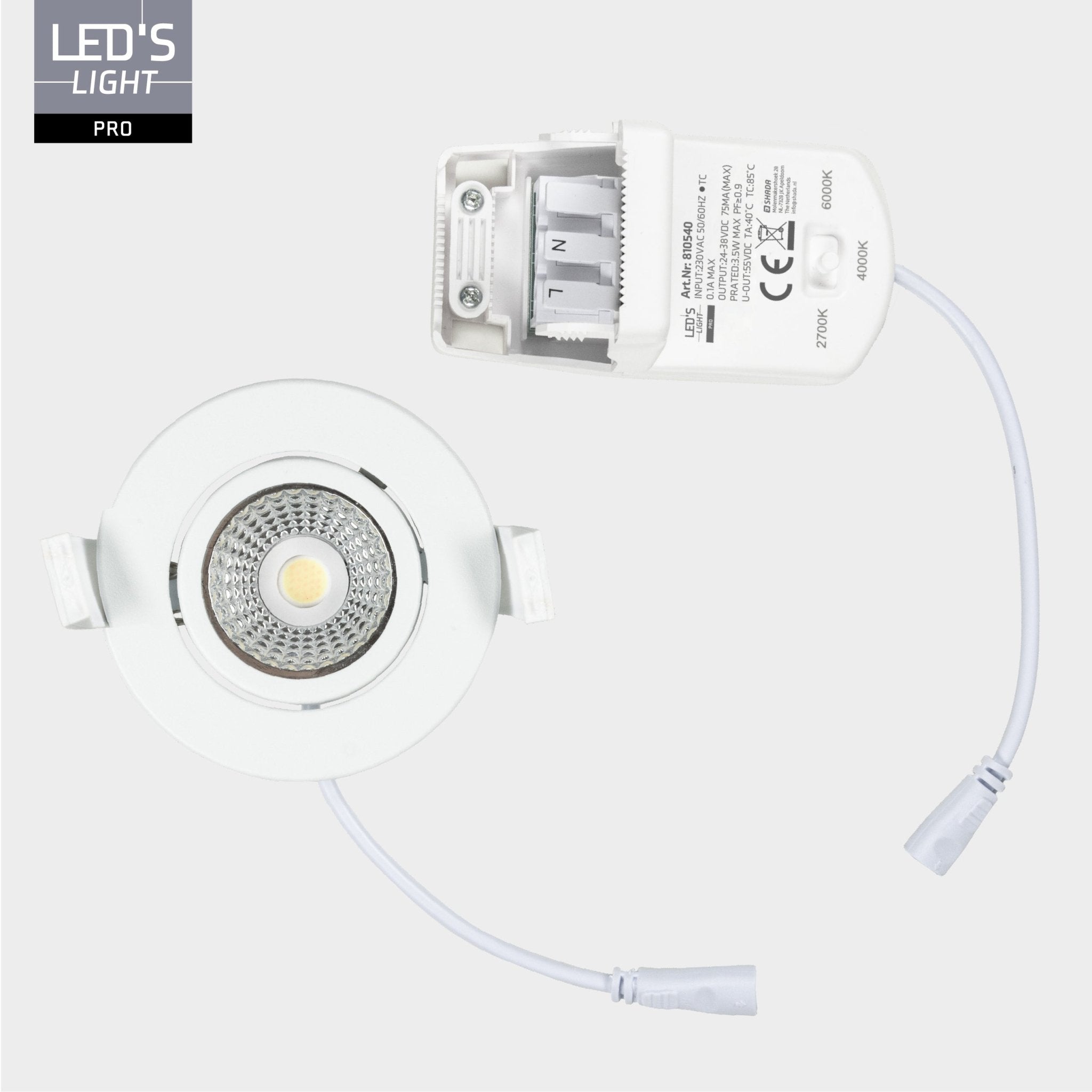 LED's Light PRO Inbouwspot 68 mm - Indoor & Outdoor - 3 lichtkleuren - Dimbaar licht - Wit Inbouwspots LED.nl