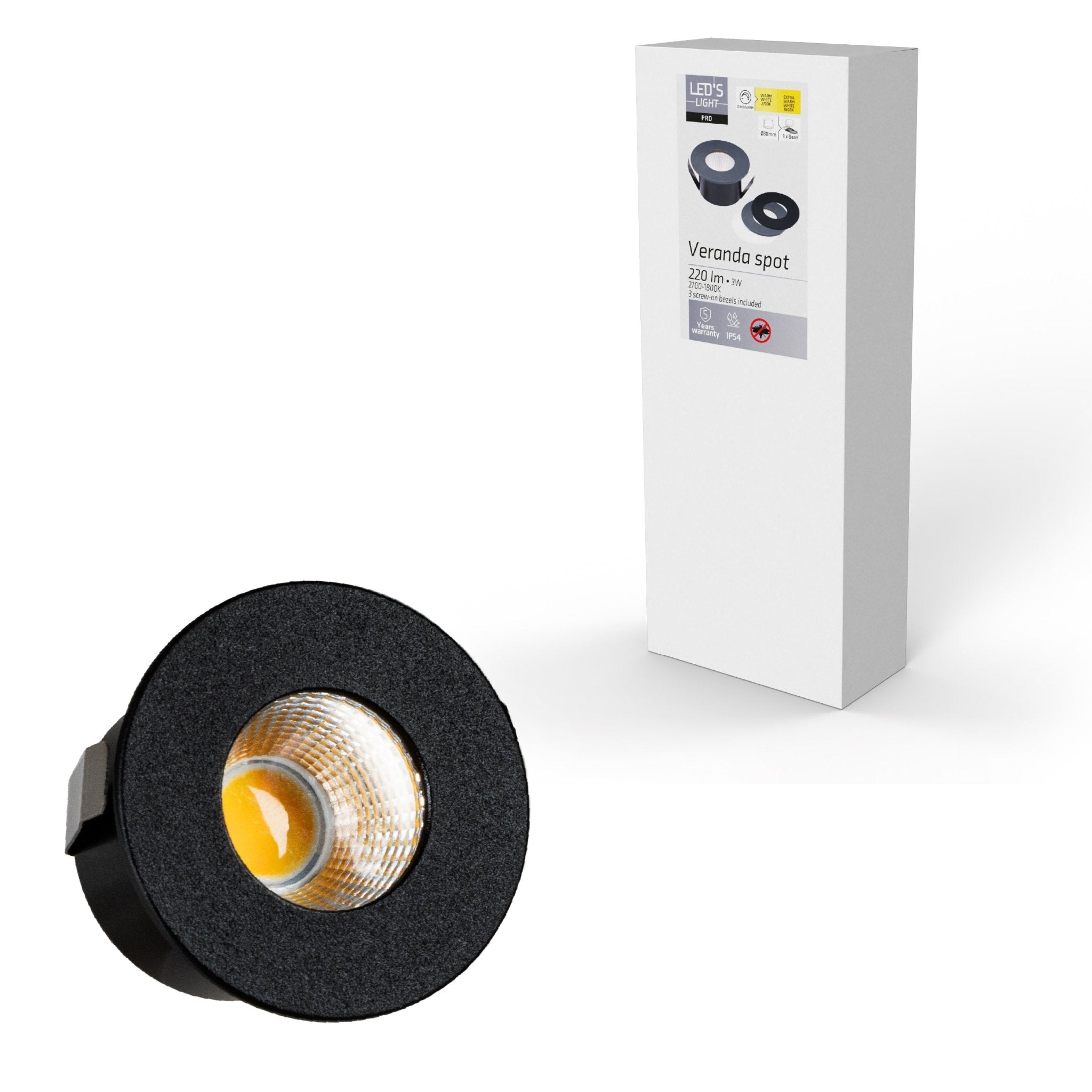 3 PACK - LED's Light PRO mini inbouwspot 3 cm - Voor overkapping, veranda's en inbouwplafonds - Dimbaar - 3 Kleuren plaatjes Inbouwspots LED.nl