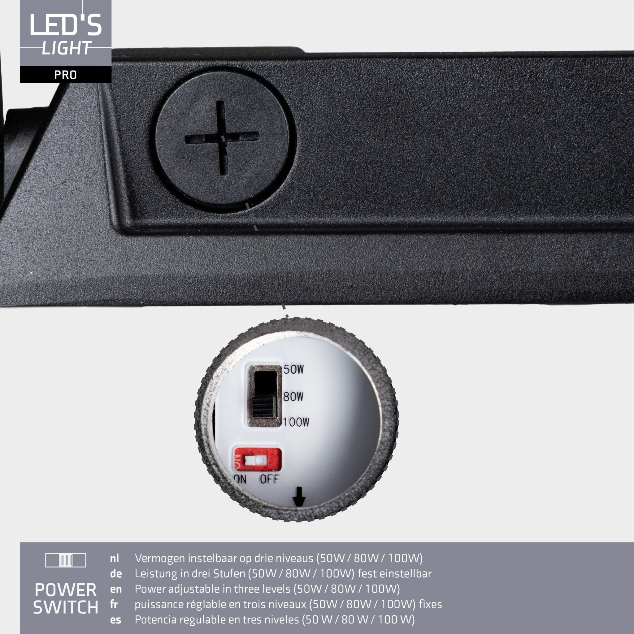 LED's Light pro Professionele LED Schijnwerper 18500 - 3 lichtstanden - Waterdicht - 100 watt - Daglichtsensor Schijnwerpers LED.nl