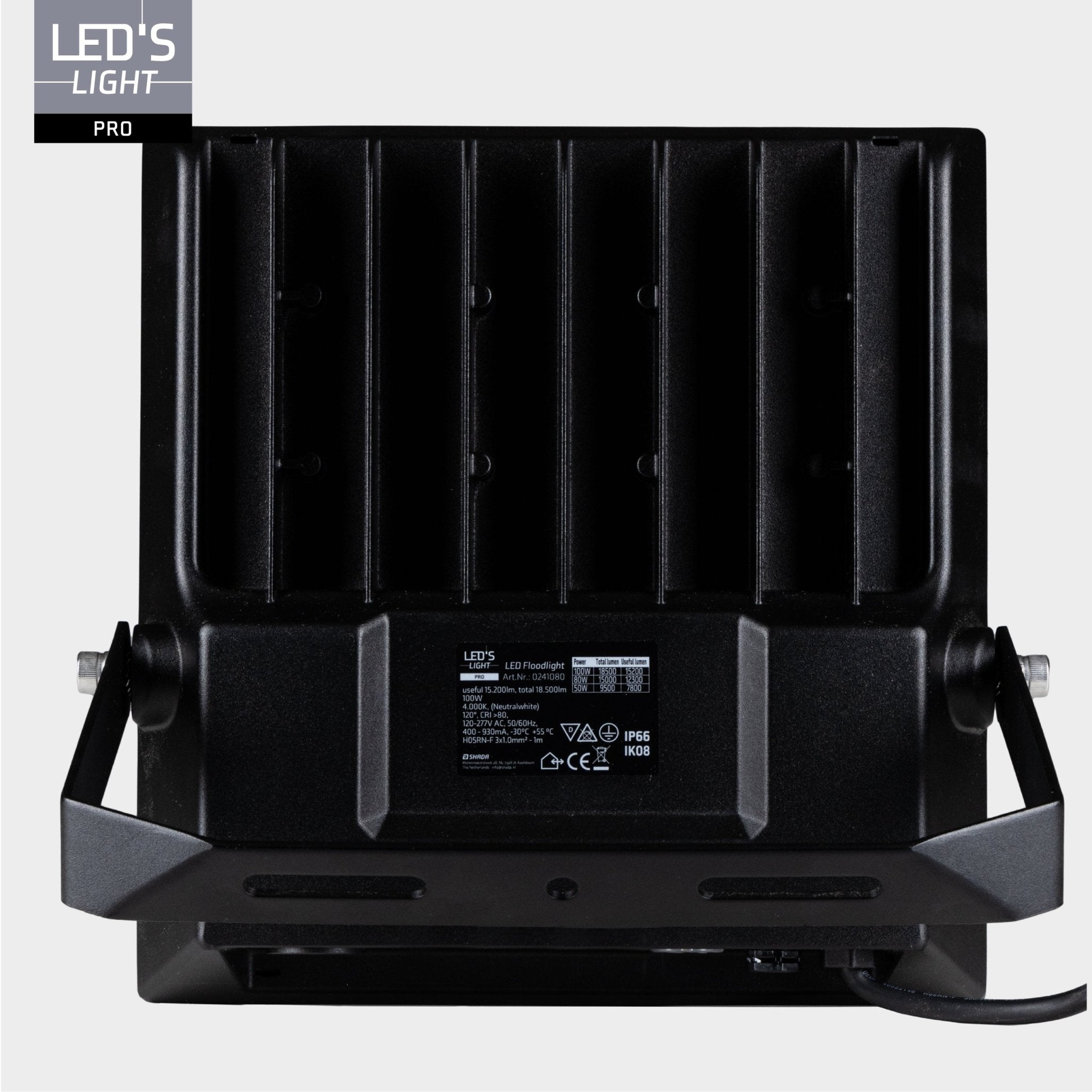 LED's Light pro Professionele LED Schijnwerper 18500 - 3 lichtstanden - Waterdicht - 100 watt - Daglichtsensor Schijnwerpers LED.nl
