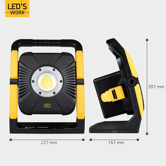 LED's Work 18V Acculamp Werklamp - Incl Adapters - LED Werklamp 5000lm – Klasse 3 • IP54 • IK08 • Dimbaar • Compatibel met Makita, Bosch, DeWalt & Metabo Bouwlampen LED.nl