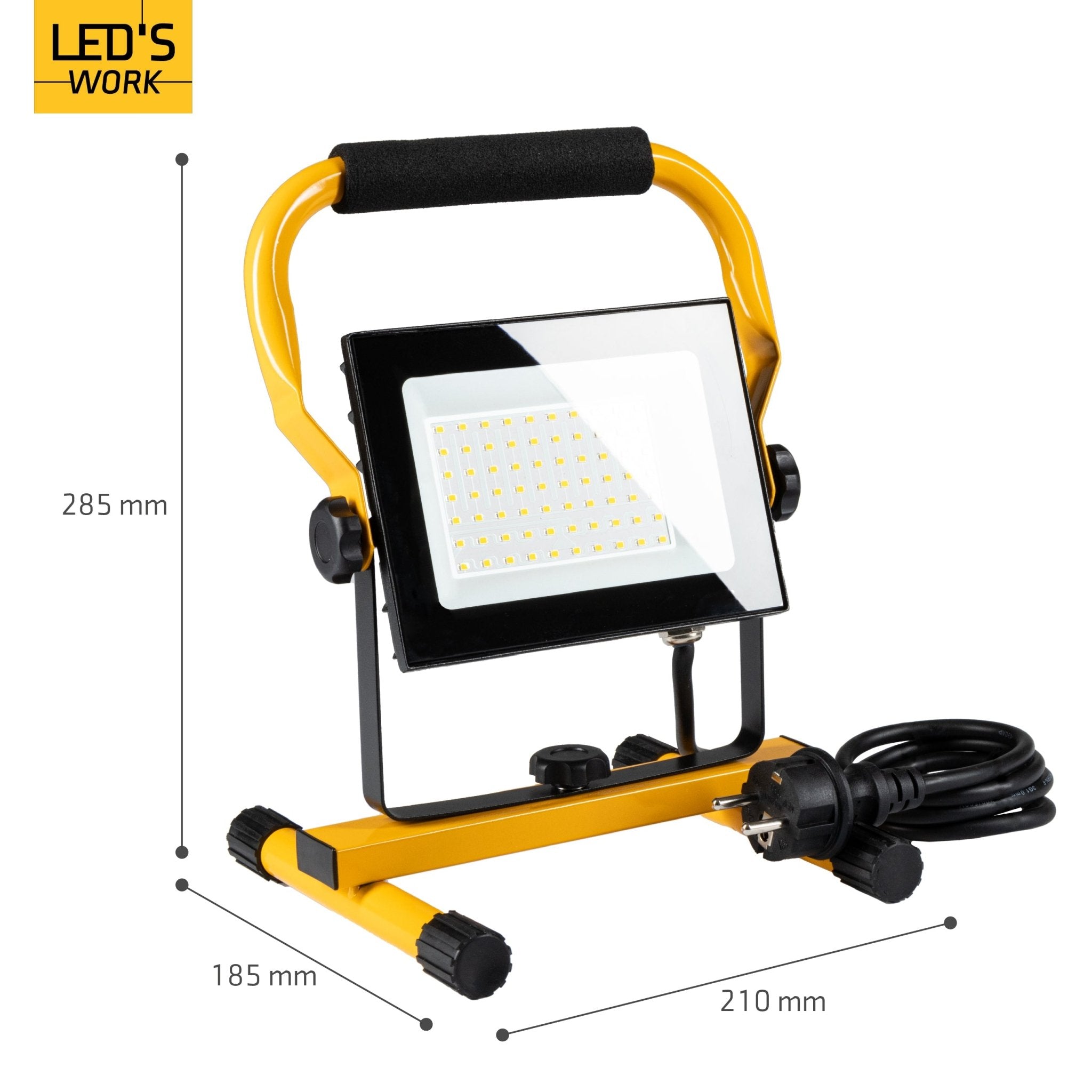 LED's Work 50W Bouwlamp Werklamp Bedraad 4900lm - Verstelbare beugel - Waterdicht (IP65) - Zwart geel Werklampen LED.nl