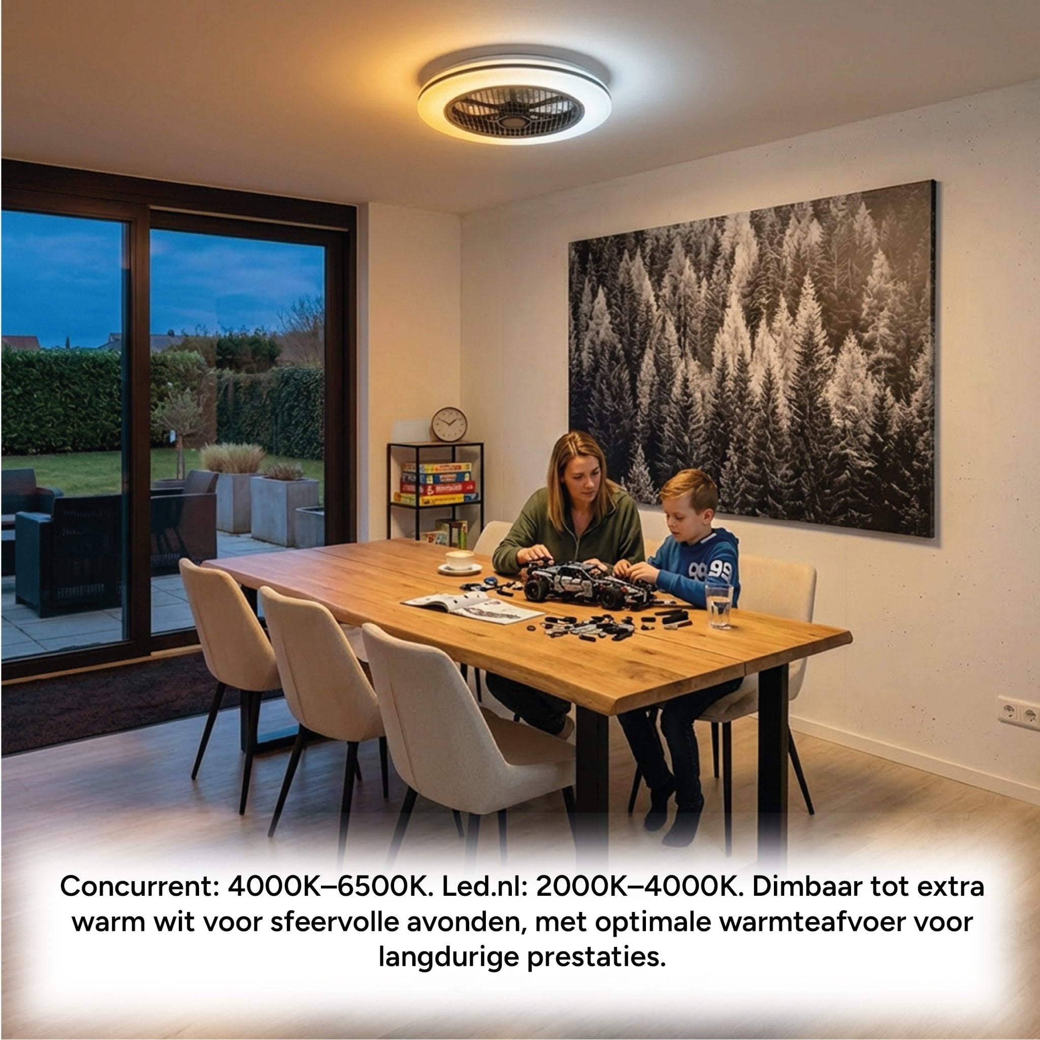 Moderno 3D plafondventilator met verlichting 50cm – Dimmen en lichtkleur instellen via afstandsbediening – Met zomer- en winterstand en timerfunctie Plafondventilatoren Led.nl