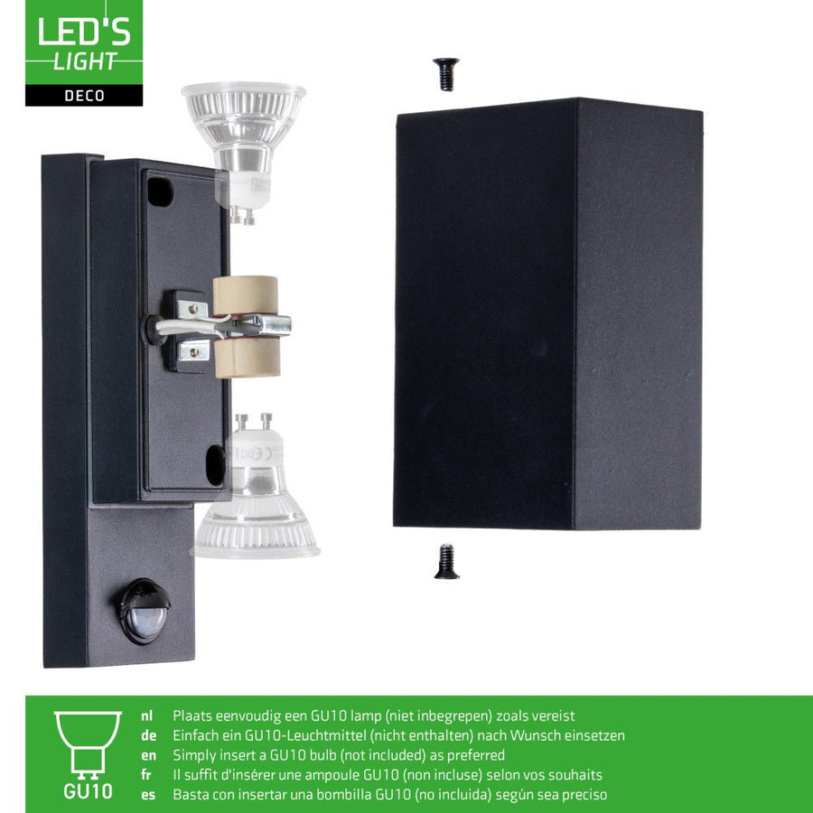 NØRD Up&Down Sensor - Aluminum - Wandarmatuur - 2xGU10 - Zwart Wandlampen LED.nl