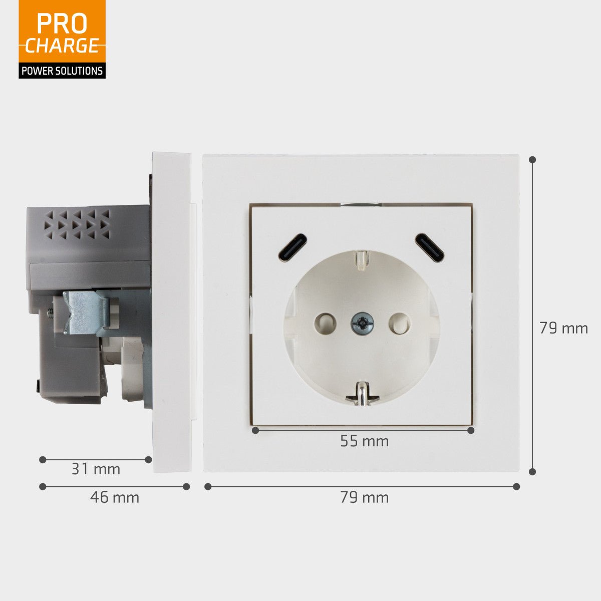 ProCharge USB-C wandcontactdoos inbouw met USB - 2 snelladers USB-C poorten - Universeel - Wit Stekkers LED.nl