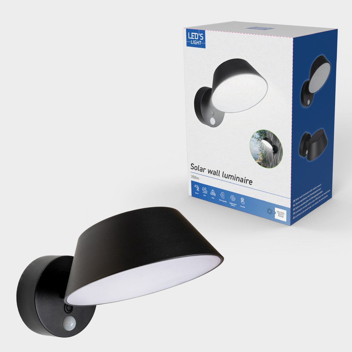 3 pack Solar Wandlamp Buitenlamp met Bewegingssensor - 350lm - 4000K - Zwart - IP54 - Sensor LED.nl