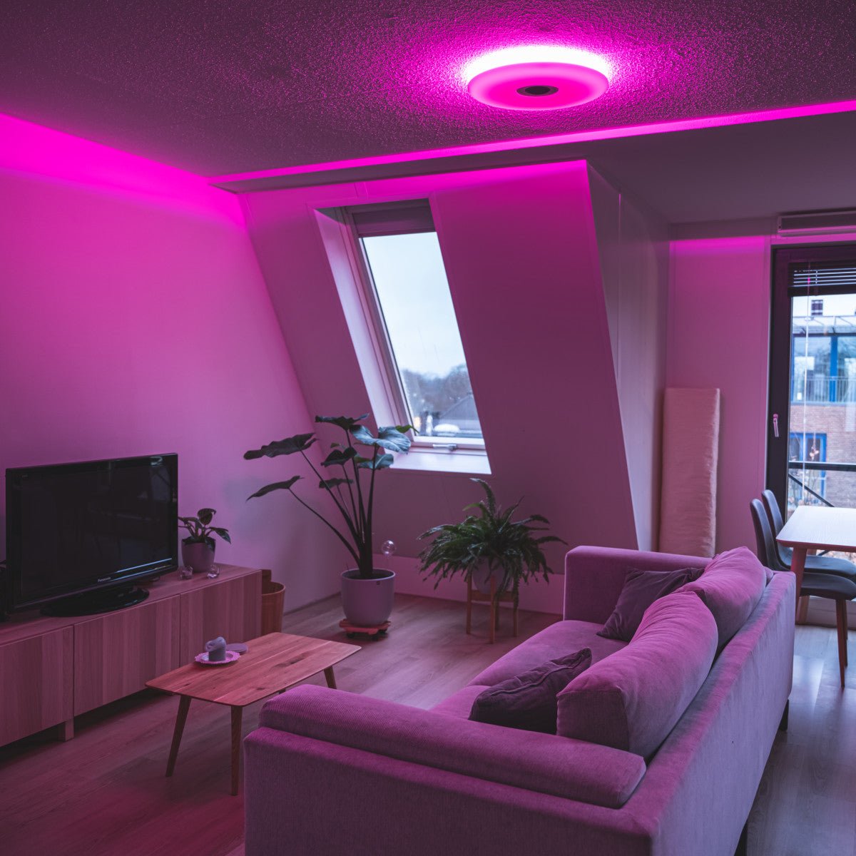 VoiceControl LED Plafondlamp 50 cm met Google Nest & Amazon Echo Dot houder - Bedienbaar met App Slimme lampen LED.nl
