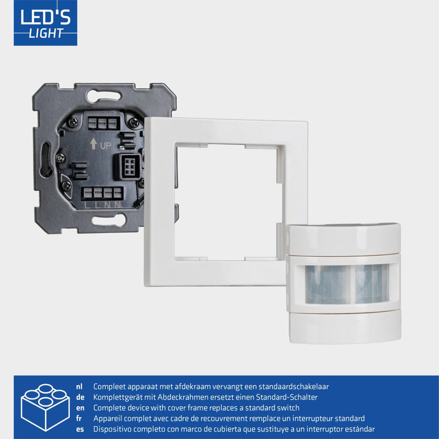 Wandschakelaar met Bewegingssensor - 55 x 55 mm inbouw - Compatibel met LED - Wit LED.nl